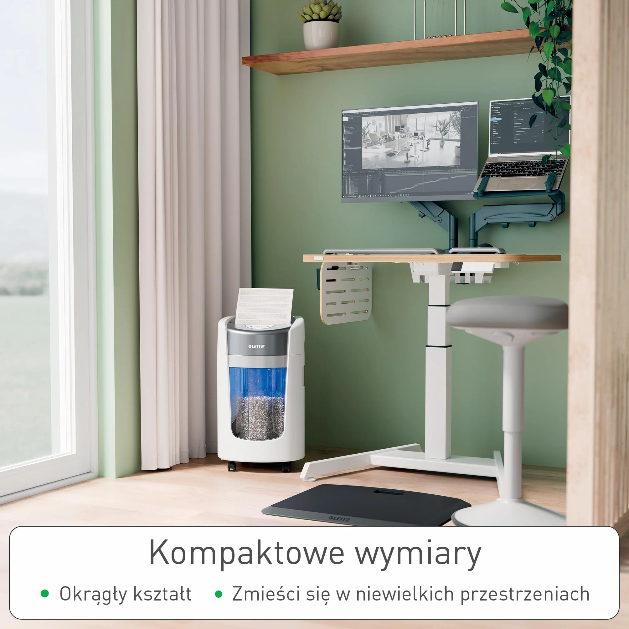 Leitz IQ OptiMax Small Office 225 niszczarka mikrocięcie, pojemnik 15 L (225 arkuszy), niszczy 8–9 kartek (70–80 g/m²), czas pracy 20 min, technologia obrotowa, +45% pojemności, poziom P5