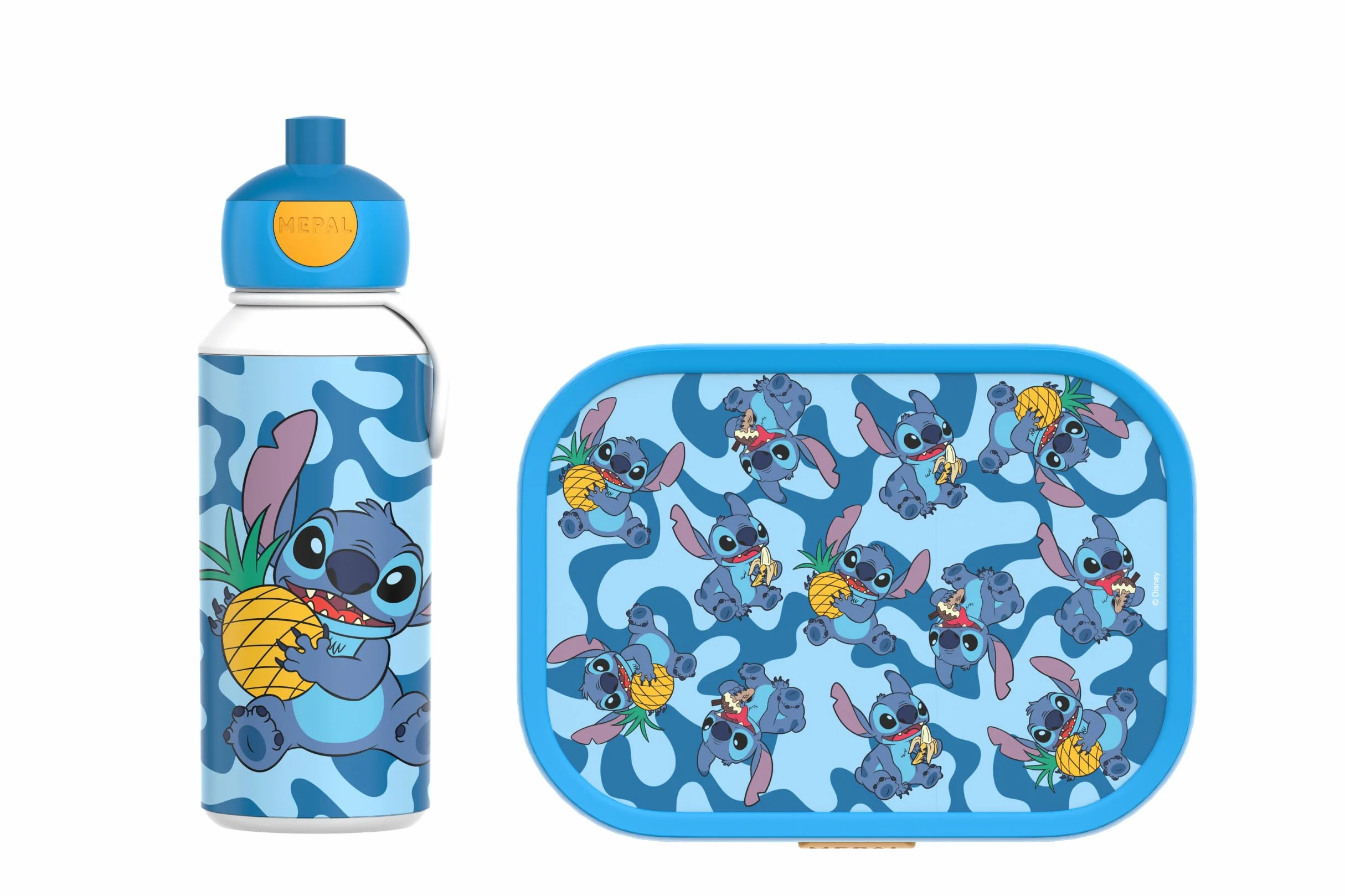 Mepal Zestaw Śniadaniowy dla Dzieci z Butelką na Napoje Typu Pop-Up i Pudełkiem na Lunch, do Szkoły Lub w Podróż, bez BPA, 400 ml i 750 ml, Stitch