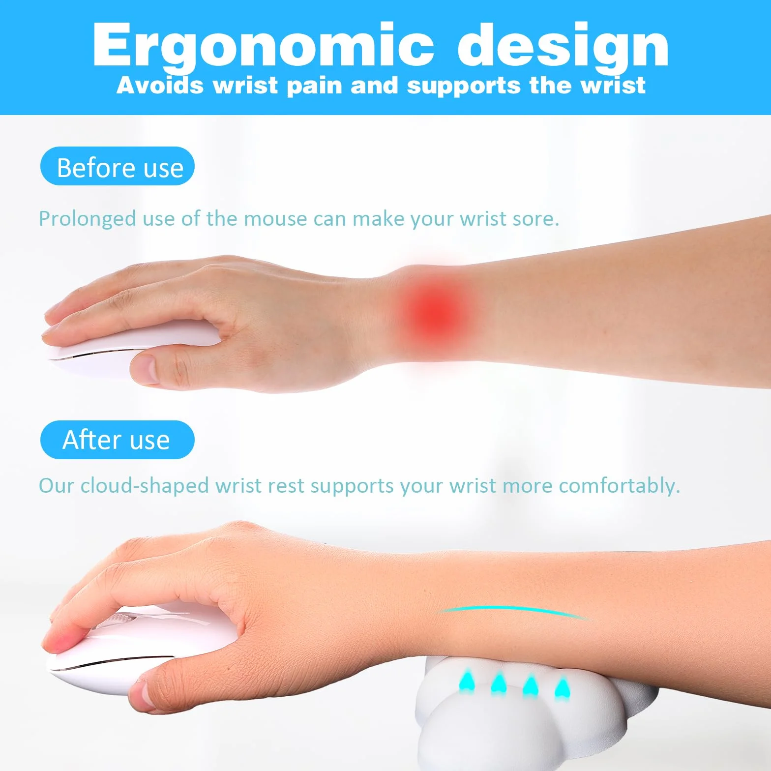 Mabor Wolke Skórzana podkładka dla nadgarstek, ergonomiczna, antypoślizgowa, do laptopa, komputera, biura