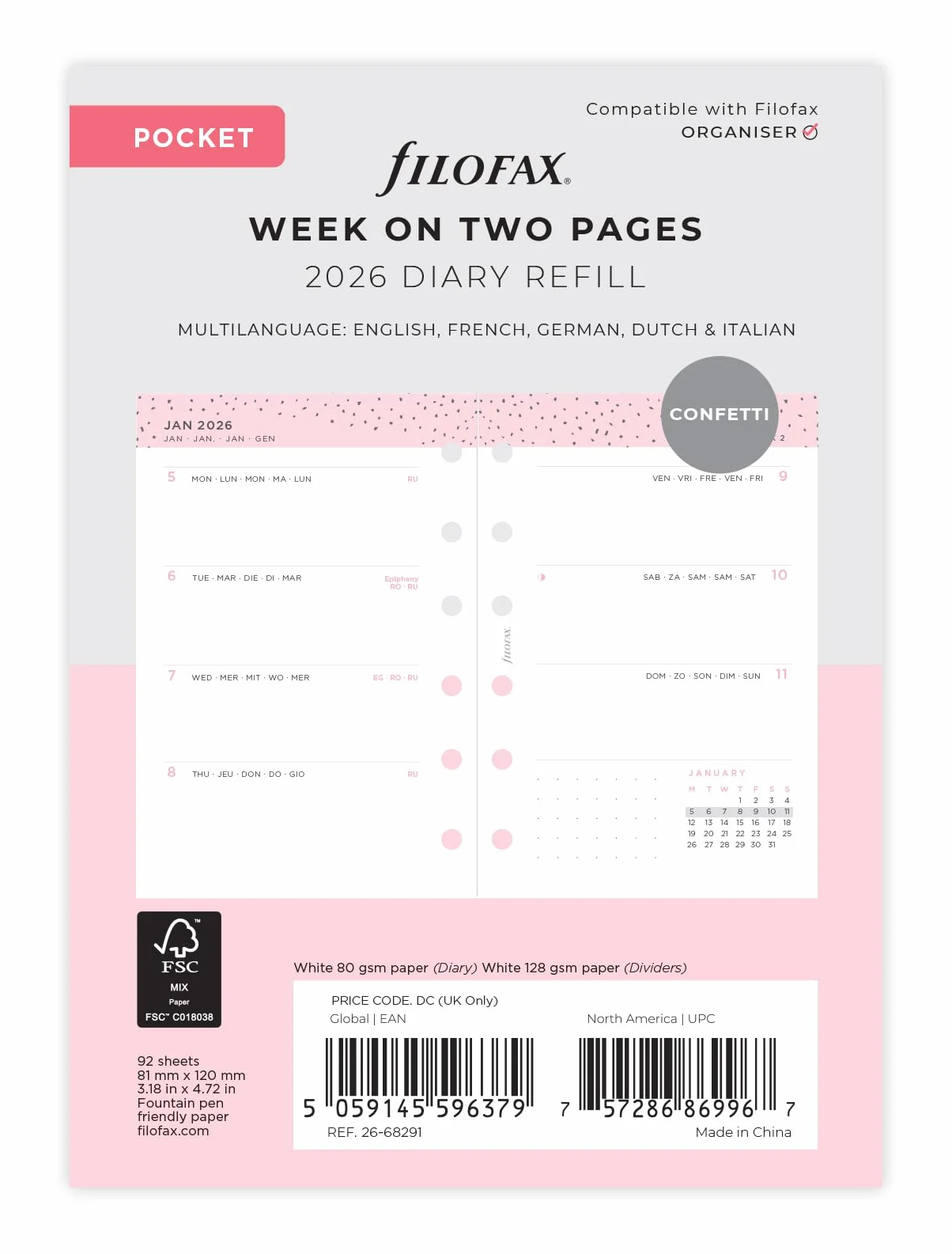 Filofax Pocket Confetti tydzień do wyświetlenia 2026 pamiętnik 26-68291