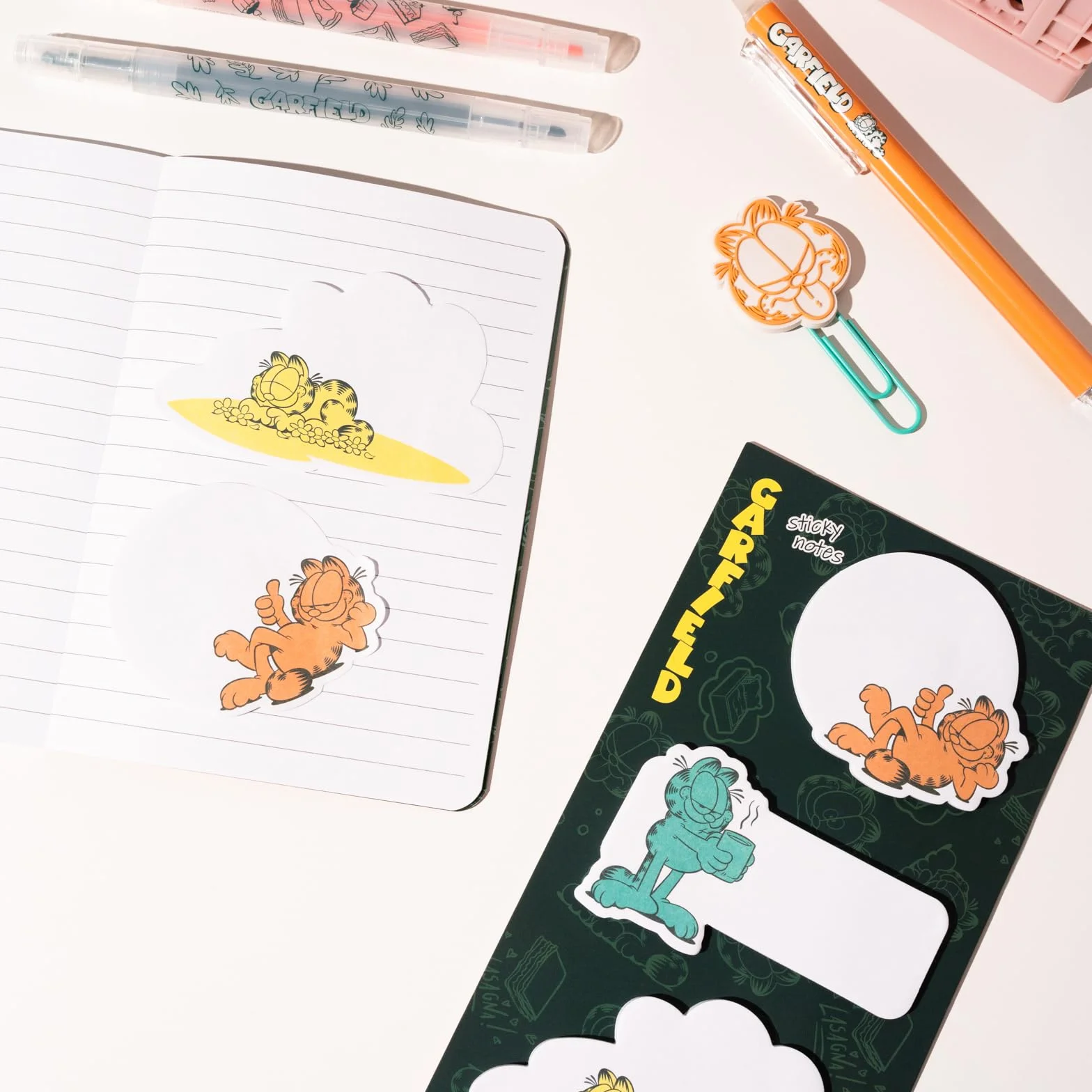 Grupo Erik Stationery Set - Garfield | Pencil Case With A6 Notebooks, Highlighters, Sticky Notes, Paper Clips, Stickers, Pen, Pencil | Garfield Gifts For Cat Lovers