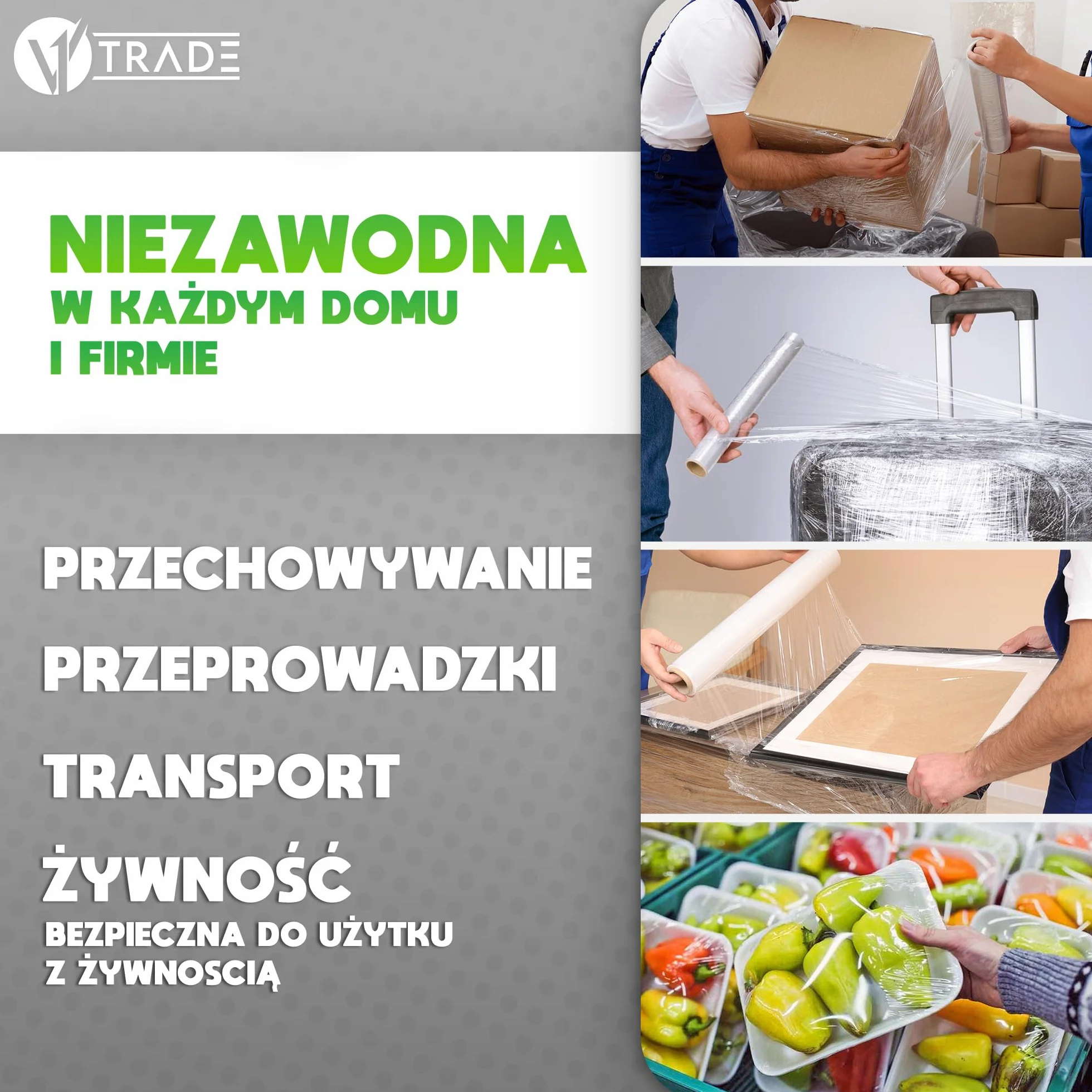 V1 Trade Folia stretch przezroczysta - 1 kg rolka folii - 23 mikrometry folia ochronna 100 m długości i 40 cm szerokości materiał opakowaniowy - folia do mebli