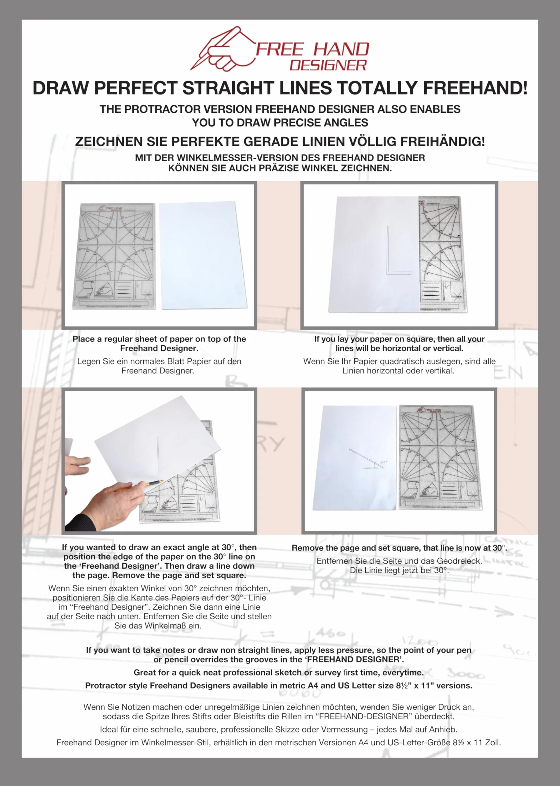 2 x arkusze typu siatki A4 "Freehand Designer". Narysuj idealne szablony linii prostych. Arkusze typu siatki do rysunków skali..