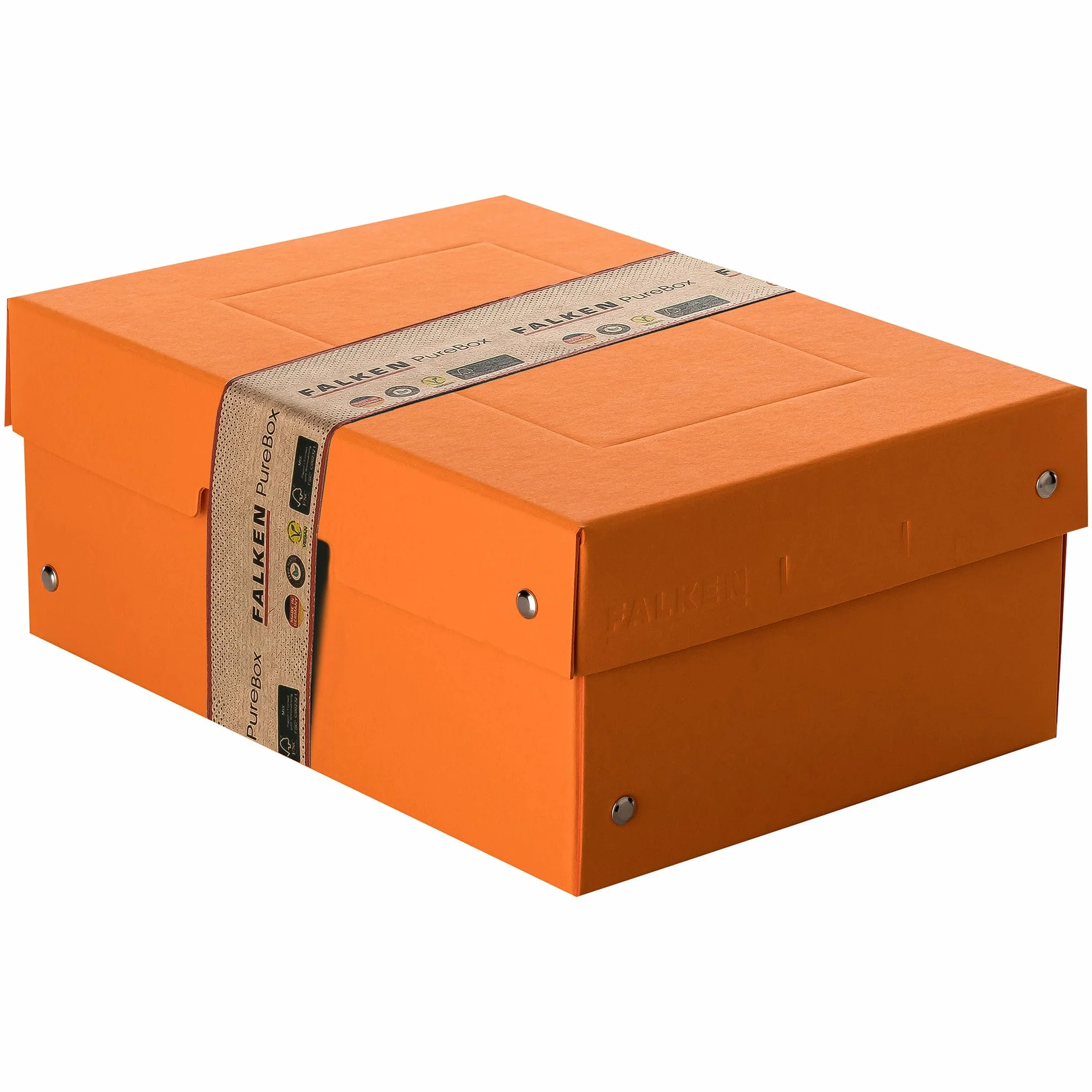 Oryginalny Falken PureBox Pastel. Made in Germany. 100 mm wysokości DIN A5 pomarańczowy. Pudełko do przechowywania z pokrywką ze stabilnego kartonu wegańskie pudełko prezentowe pudełko transportowe