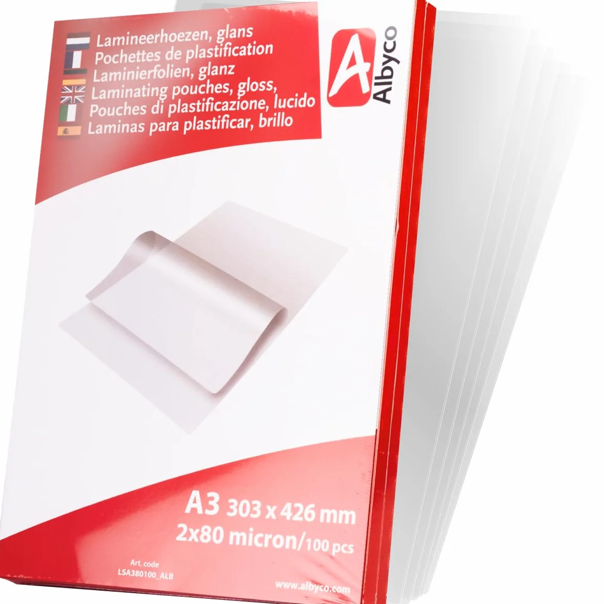 Albyco AMLSA380100 Folia do Laminowania, Przezroczysty, A3 (2x80 sztuk)