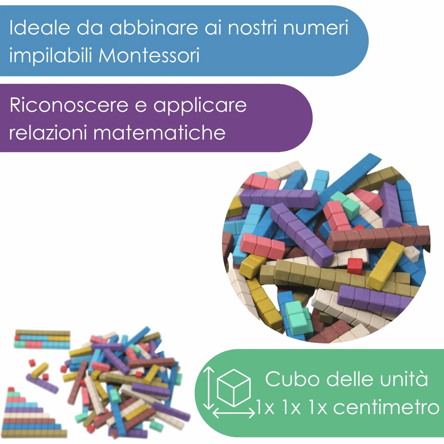 WISSNER aktiv lernen 080508.000 100 prętów do liczenia RE-Wood w 10 kolorach Montessori, niebieski, brązowy, żółty, zielony, różowy, czerwony, biały