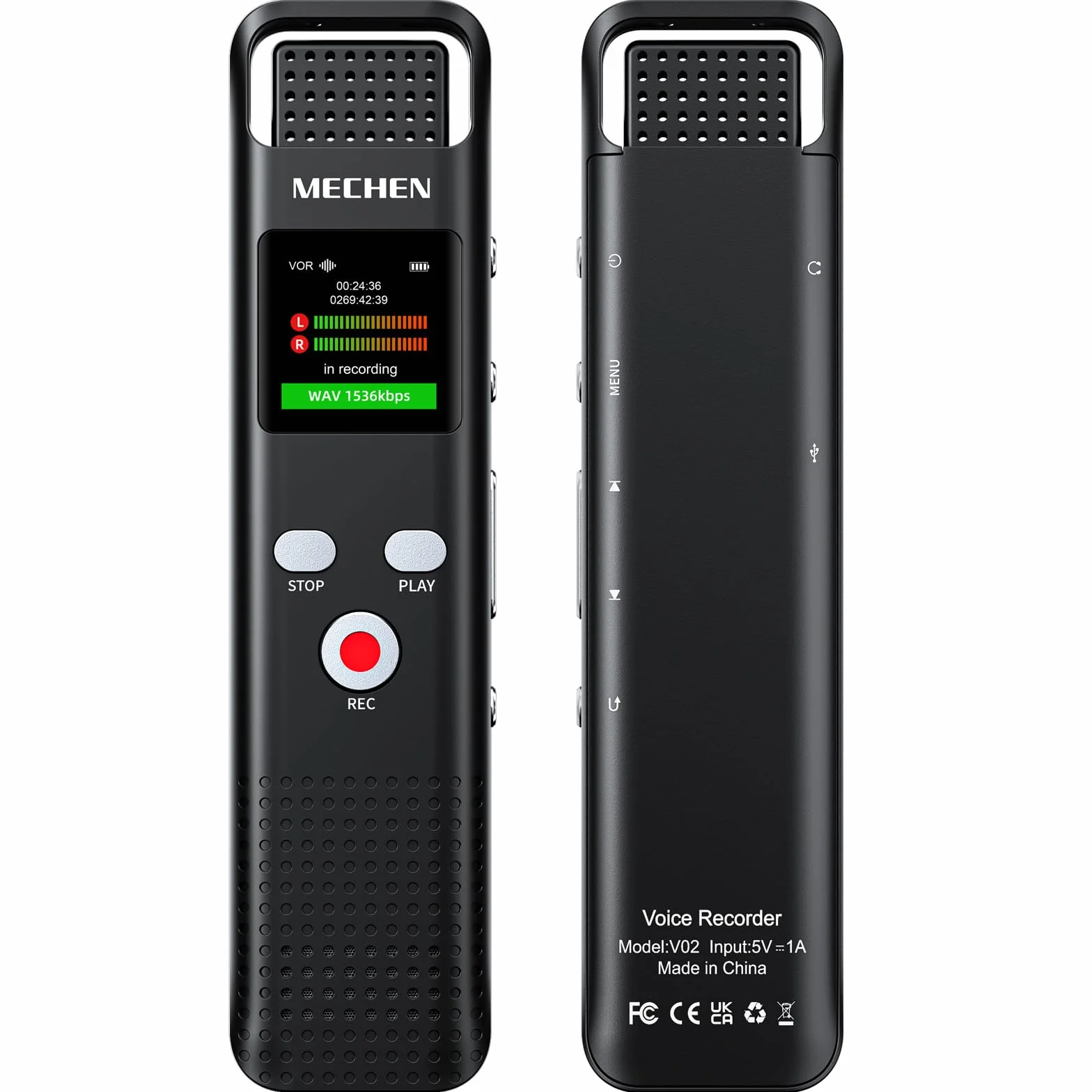 MECHEN Dyktafon 128 GB z funkcją rozpoznawania mowy, 1536 kbps urządzenie nagrywające z odtwarzaczem MP3, jakość dźwięku HD, redukcja szumów, dyktafon na spotkania