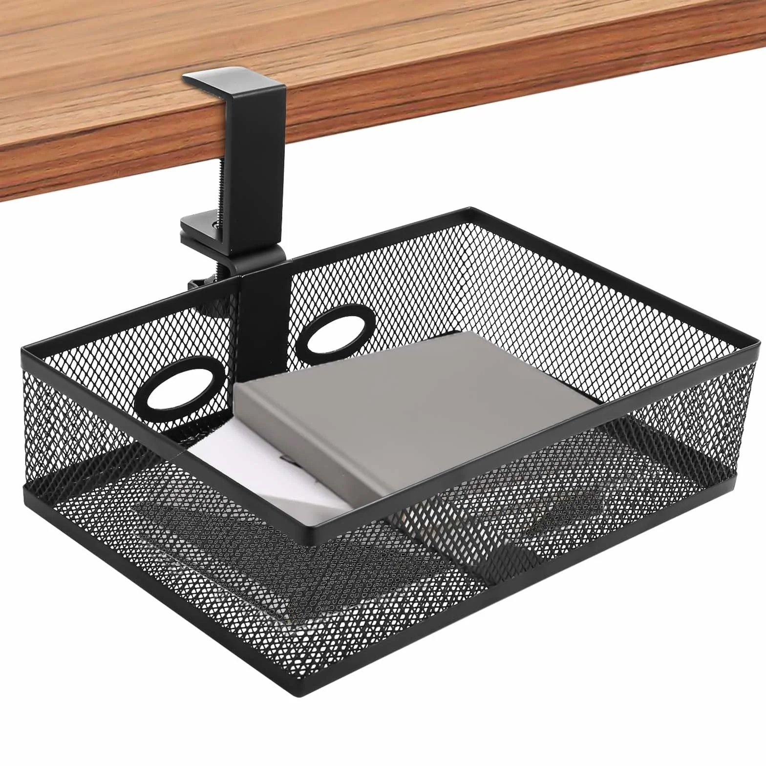 Szuflada pod biurko organizer 360° z 2 otworami na przewody czarny