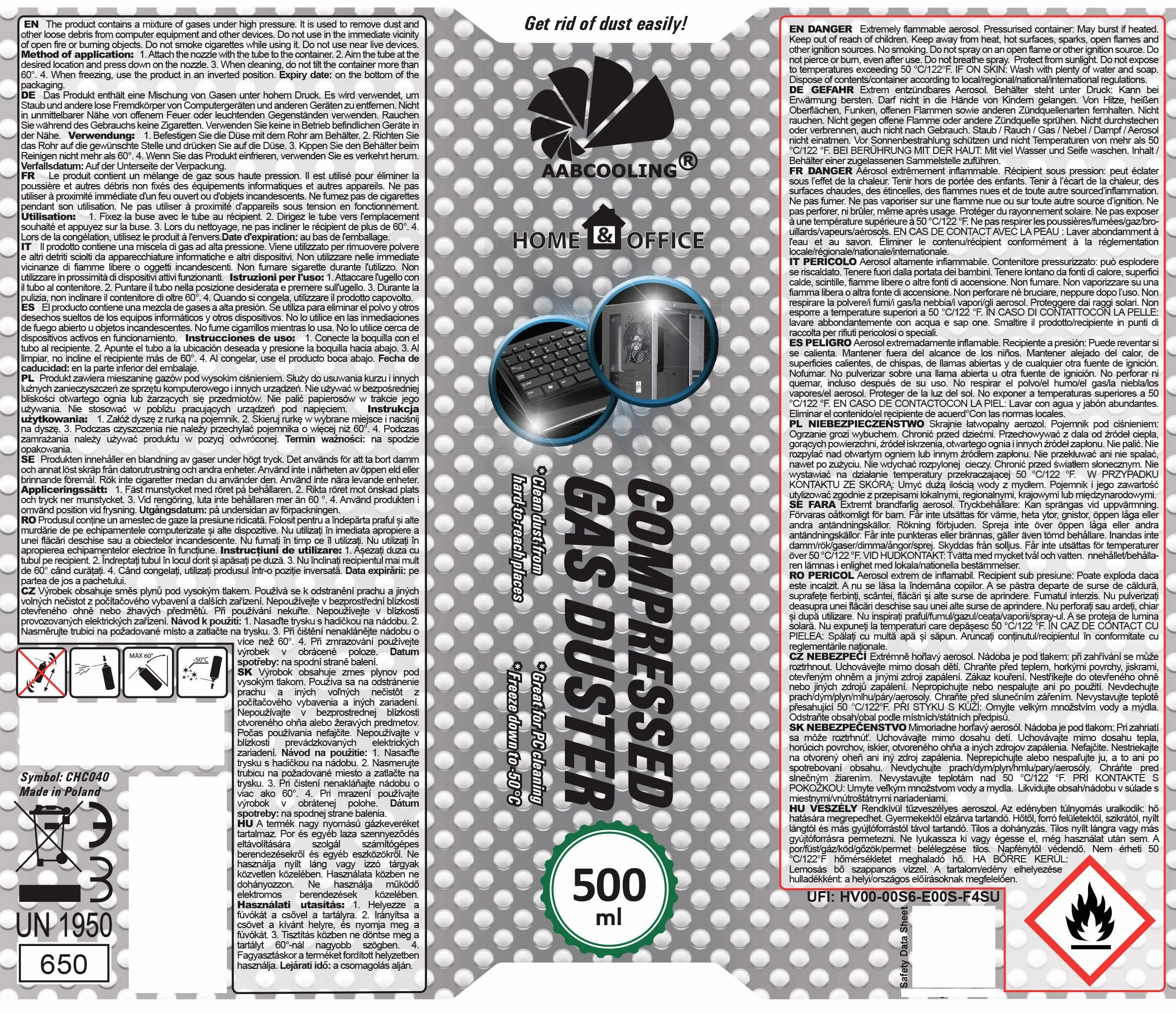 AABCOOLING 3 x 500 ml Home&Office Compressed Gas Duster - Sprzętu Biurowego, Aerozol Czyszczący, Sprężone Powietrze do Czyszczenia Biurka, Puszka, Spray do Czyszczenia Komputera, PC