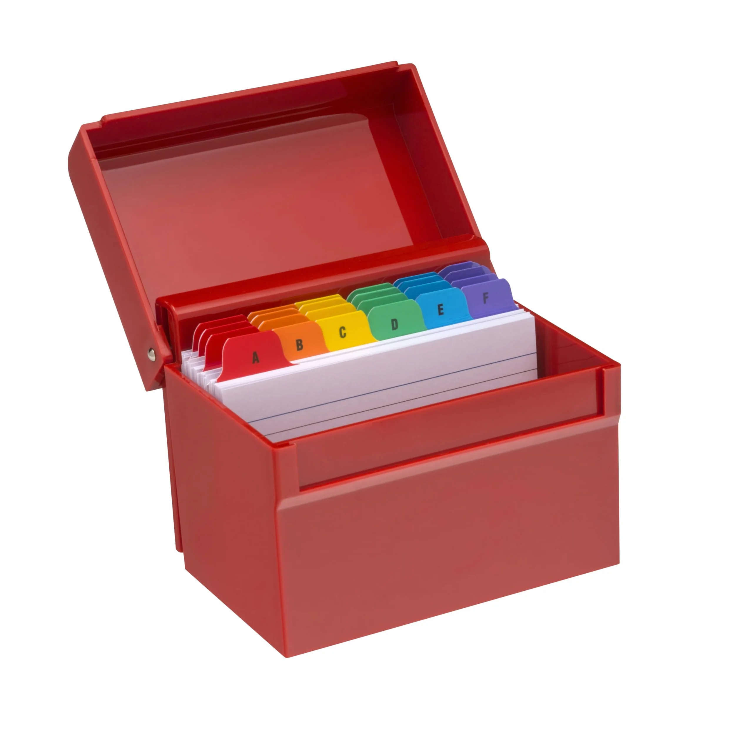 OSCO Czerwony o wysokim połysku, średnie (15 cm x 10 cm), pudełko indeksowe, zakładki od A do Z, 100 kartek w linie i przekładki od A do Z - obie w zestawie bezpłatne, fiszki do wersji, deklaracja