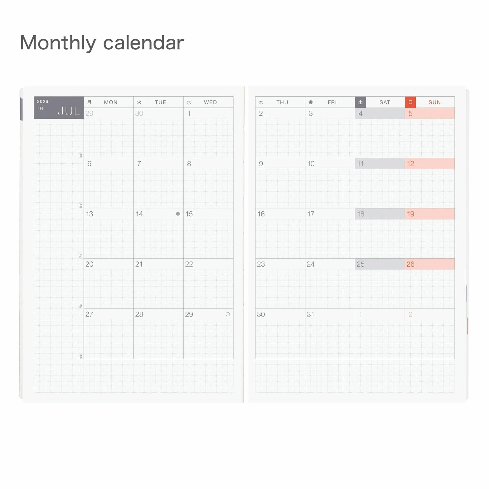 Hobonichi Techo HON A5 2026 – Paper Series: Black Gingham (angielski, styczniowy terminarz startowy)
