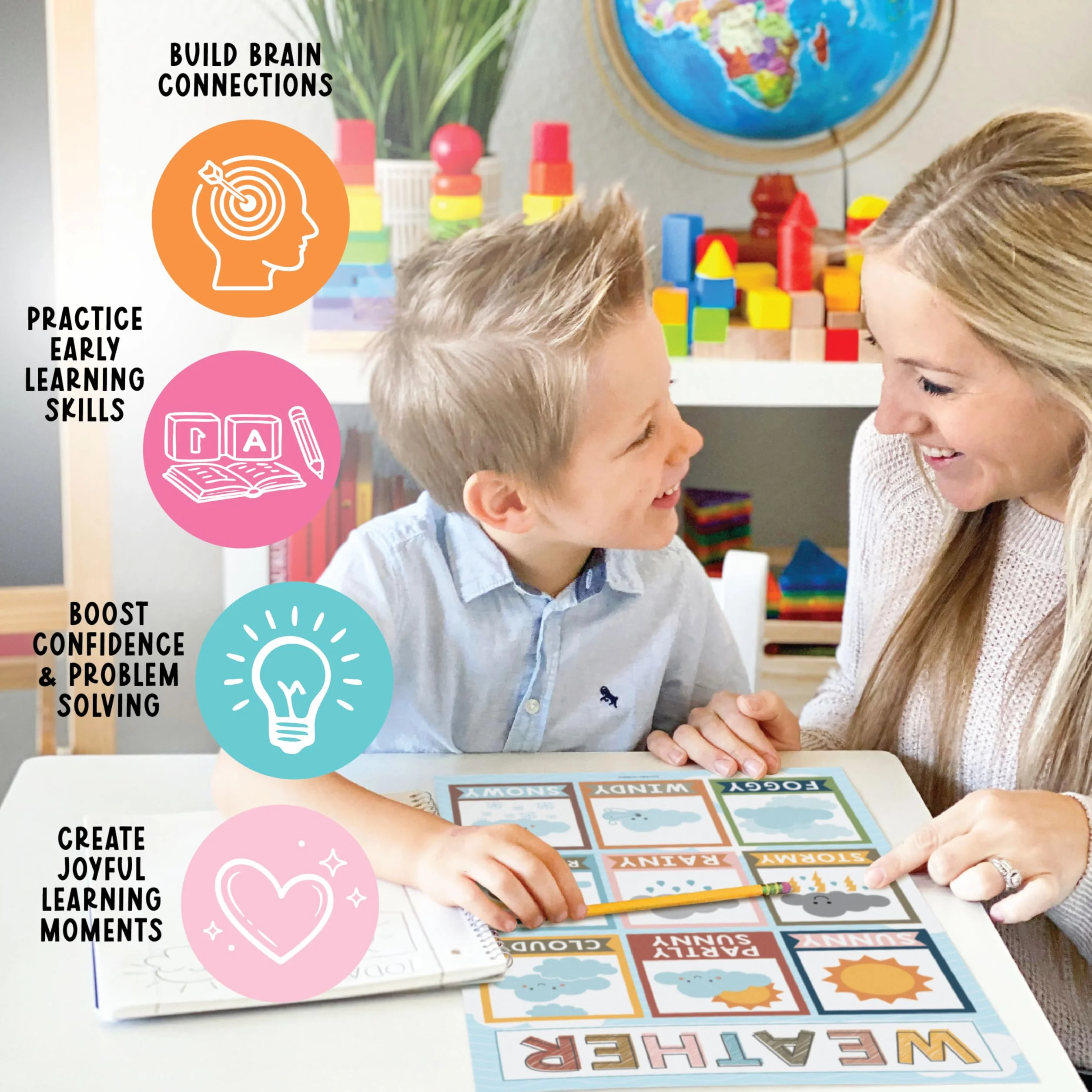 Hadley Designs 16 edukacyjnych plakatów dla maluchów w wieku 1–3 lat, laminowane plakaty do nauki dla przedszkolaków i dzieci w zerówce: alfabet, cyfry, kolory, kształty, dni tygodnia, dekoracje sali
