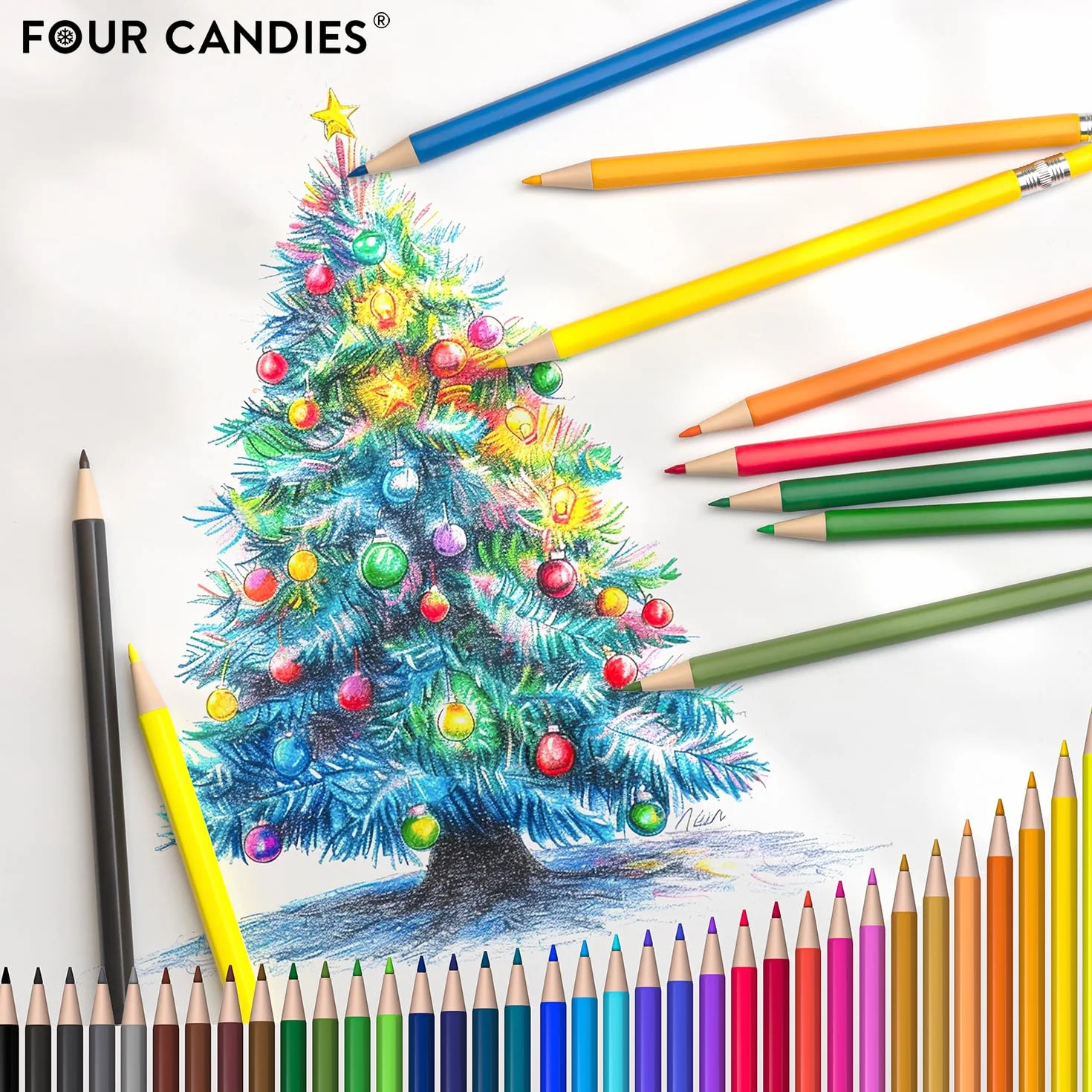 Four Candies Kolorowe kredki, wymazywalne ołówki z temperówką i torbą, estetyczne narzędzia kreślarskie, idealne jako przybory szkolne, artykuły piśmiennicze, 2,6 mm, 36 el.
