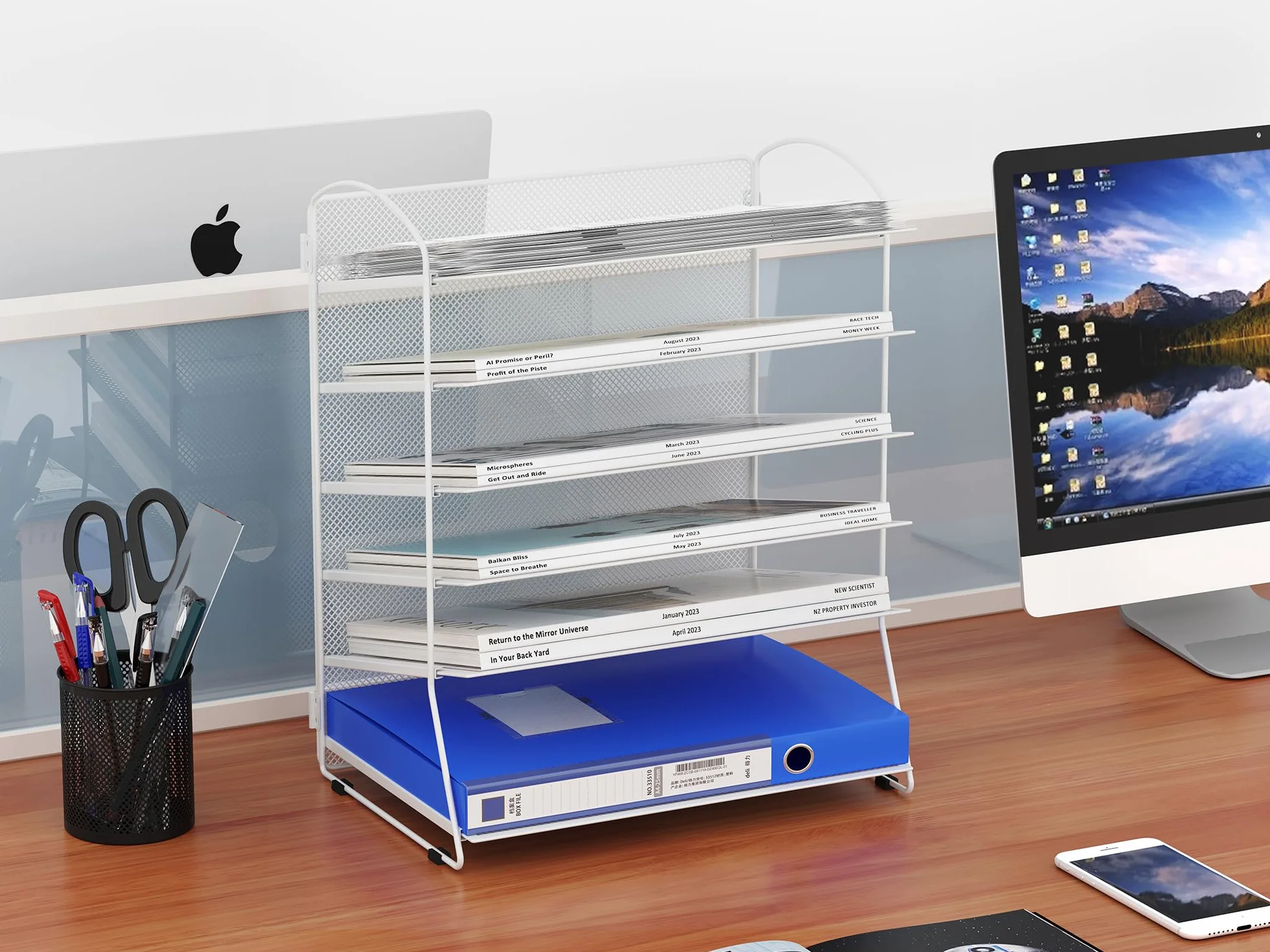EasyPAG Organizer na Biurko A4 6 Przedziały Metal Siatka,Taca na Czasopisma,Stojak na Dokumenty,Półka na Listy do Domu & Biura,Srebrny