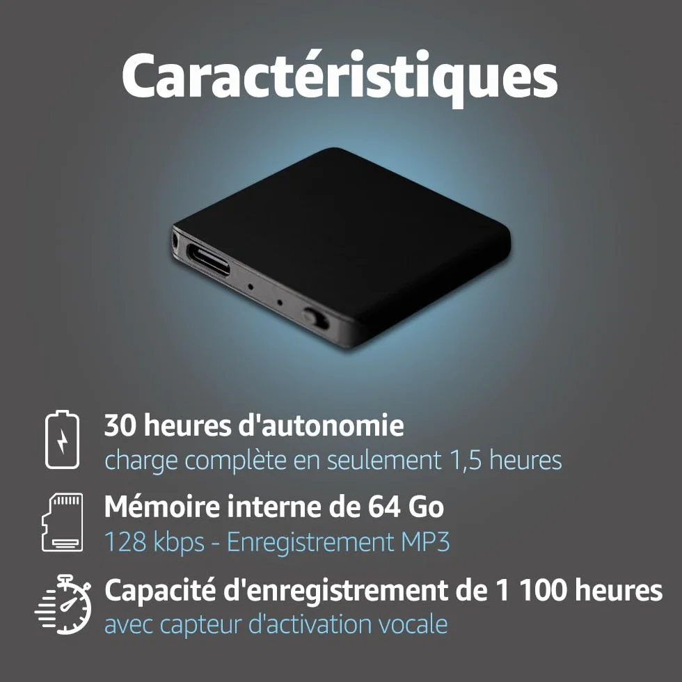 TileRec Atto Digital rejestrator aktywowany głosem 145h bateria 24h obudowa ze stopu