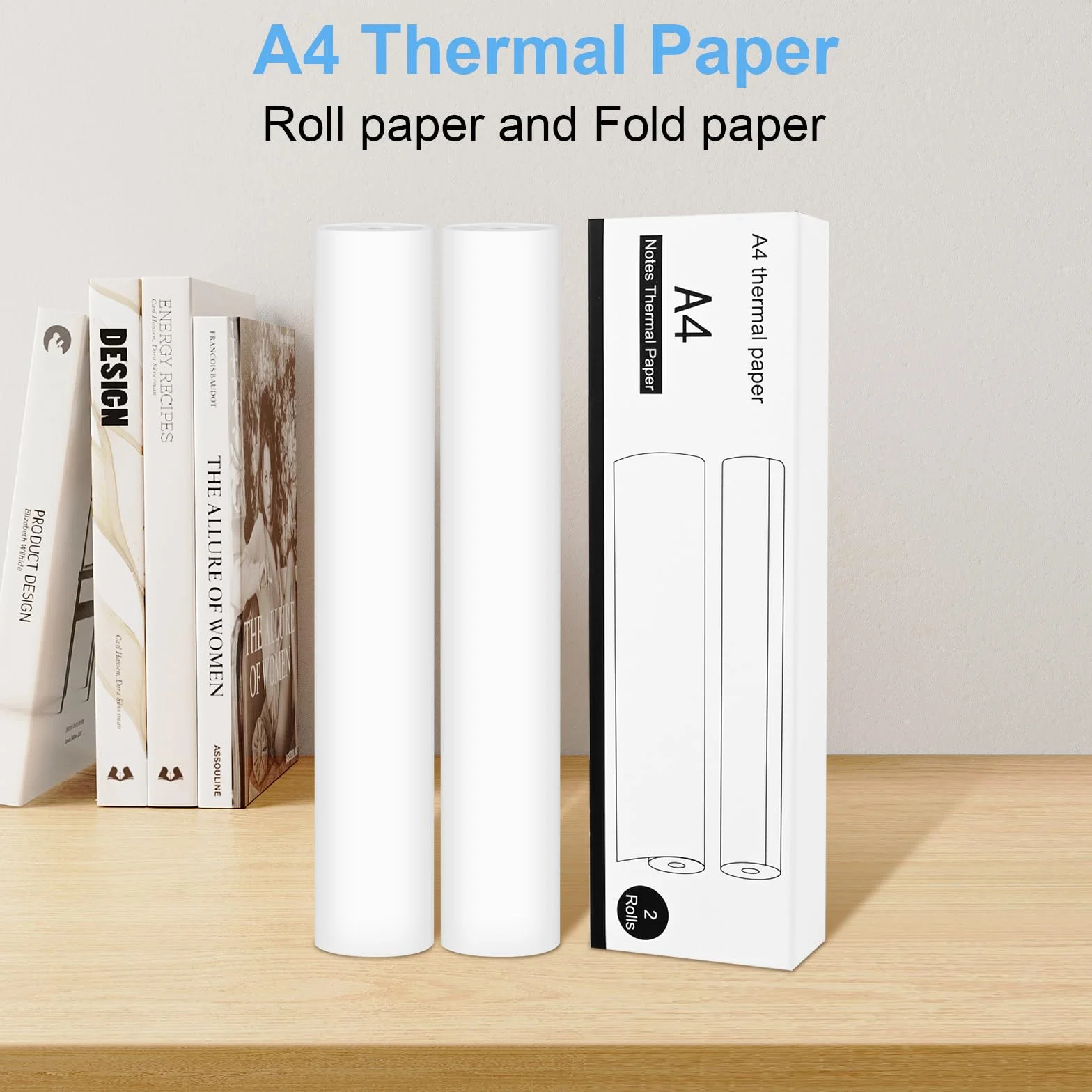 Papier termiczny A4 do przenośnej drukarki A4, GuKKK 2 rolki, szybkoschnący papier termiczny, 210 x 297 mm, super biały, wysoka nieprzejrzystość (ok. 50 arkuszy) (2)