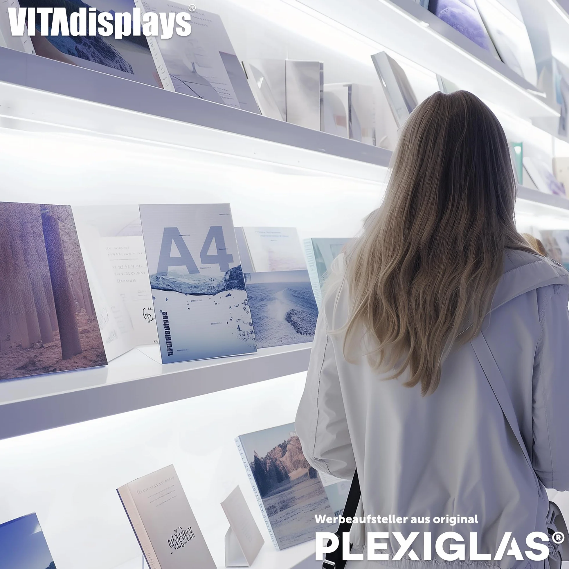 VITAdisplays® stojak DIN A4 L/stojak reklamowy, ukośny, szkło akrylowe, przezroczysty