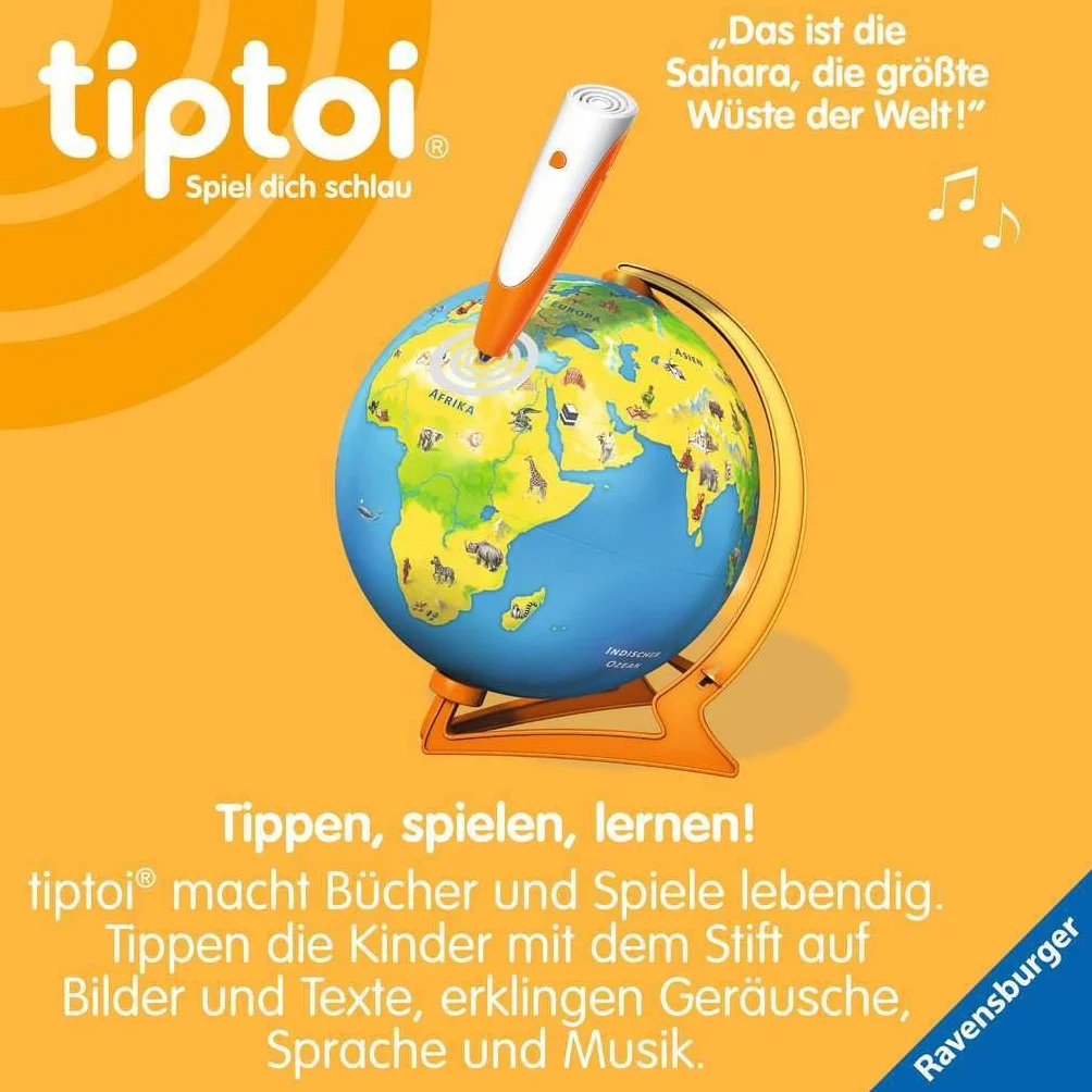 Ravensburger tiptoi 00115 - Mein interaktiver Junior Globus - Kinderspielzeug ab 4 Jahren: Entdecke spielerisch die Kontinente!