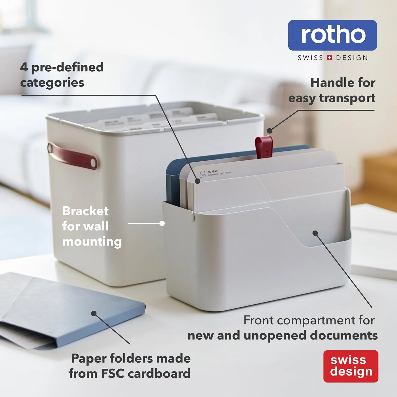 Rotho MyPaper organizer na dokumenty MY PAPER Plus, tworzywo sztuczne (PP), bez BPA, biały, 36,4 x 16,8 x 31,7 cm