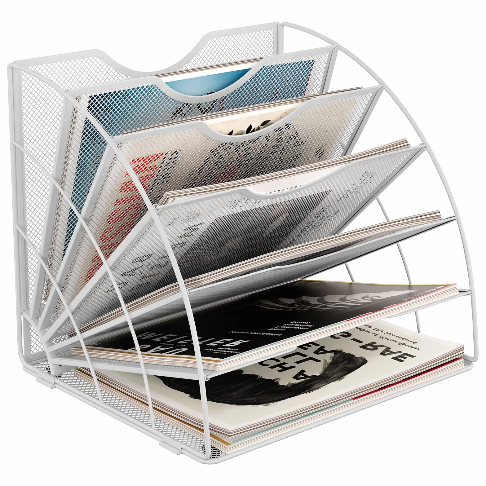 EasyPAG Organizer na Biurko A4 6 Przedziały Metal Siatka,Taca na Czasopisma,Półka na Listy,Stojak na Dokumenty do Domu & Biura,Biały