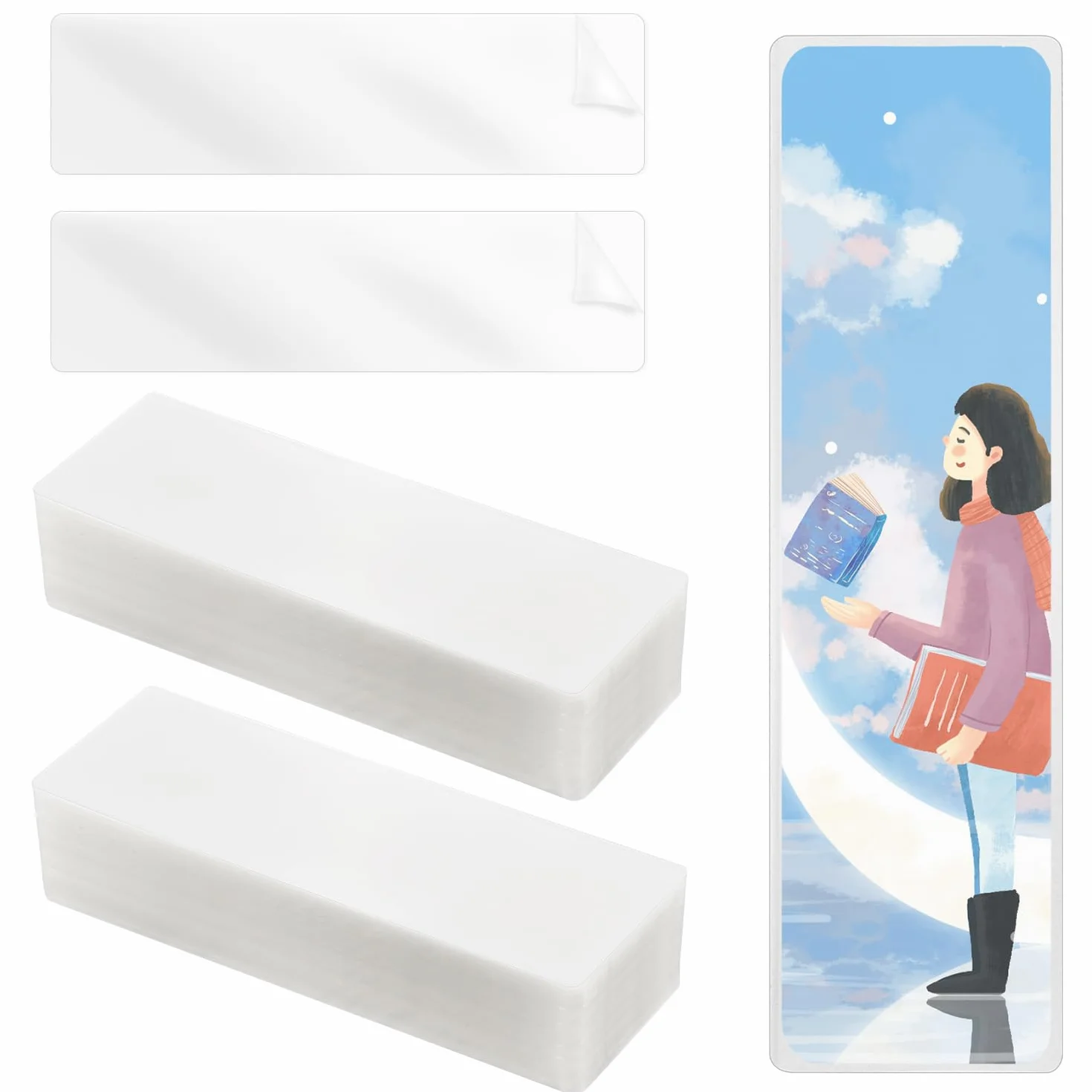 100szt Woreczki do Laminowania Zakladek, 21x5,1cm Woreczki do Laminowania na Goraco 0,125mm Przezroczyste Koszulki na Zakladki dla Milosników Ksiazek Milosnicy Przyrody