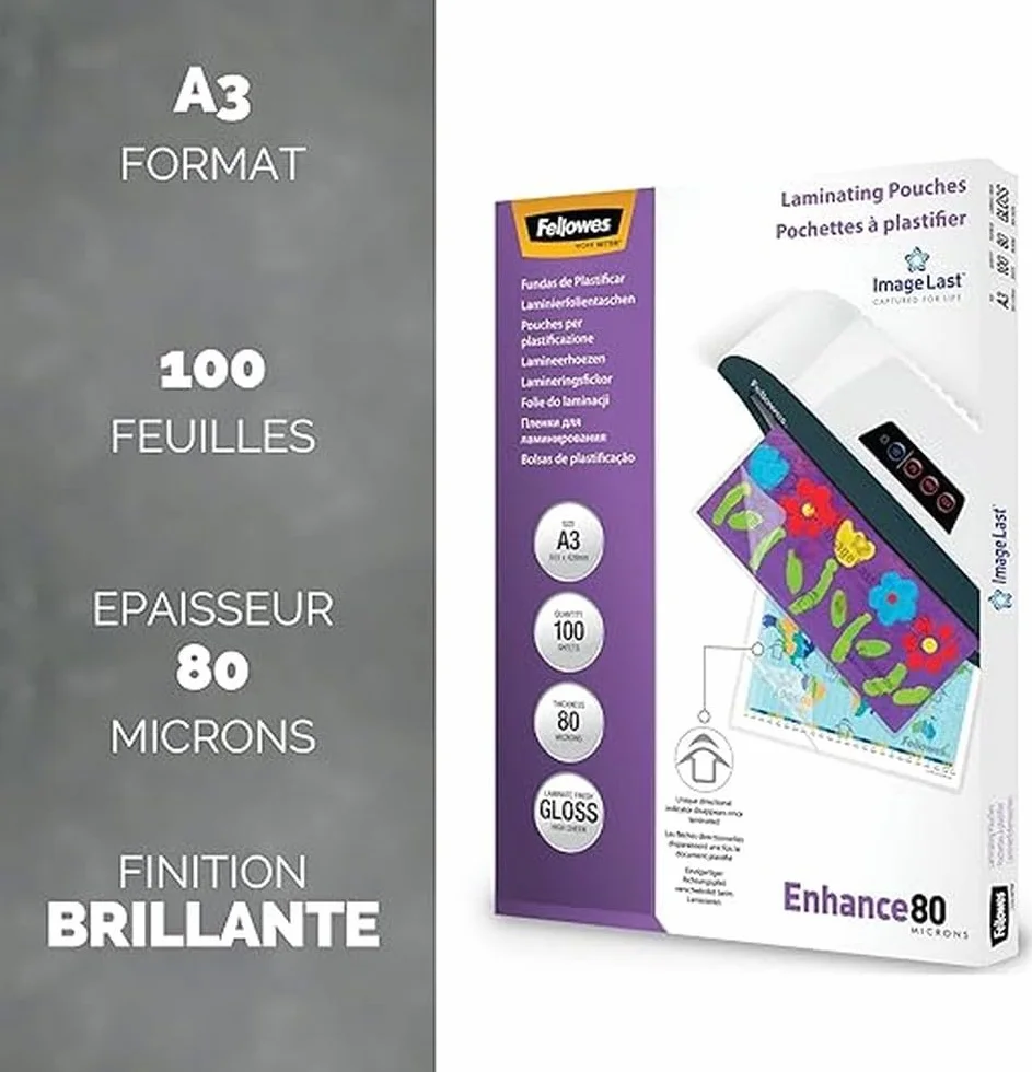 Fellowes 80 Mikronów Folie doLaminowania, Przezroczysty, 100 Sztuk