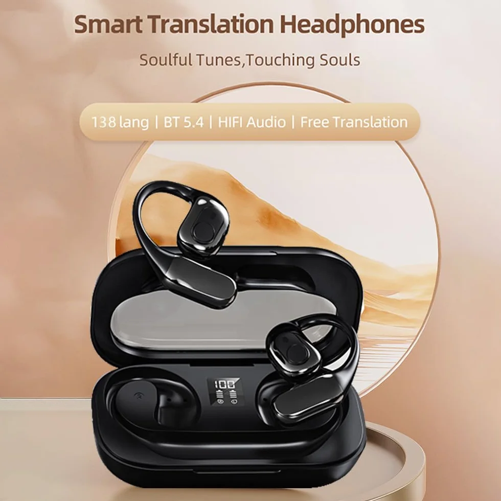 Słuchawki douszne do tłumaczenia AI, bezprzewodowe słuchawki douszne do tłumaczenia Bluetooth, tłumaczenie językowe, słuchawki douszne Ai Translator w czasie rzeczywistym, 144 języki, słuchawki Ai