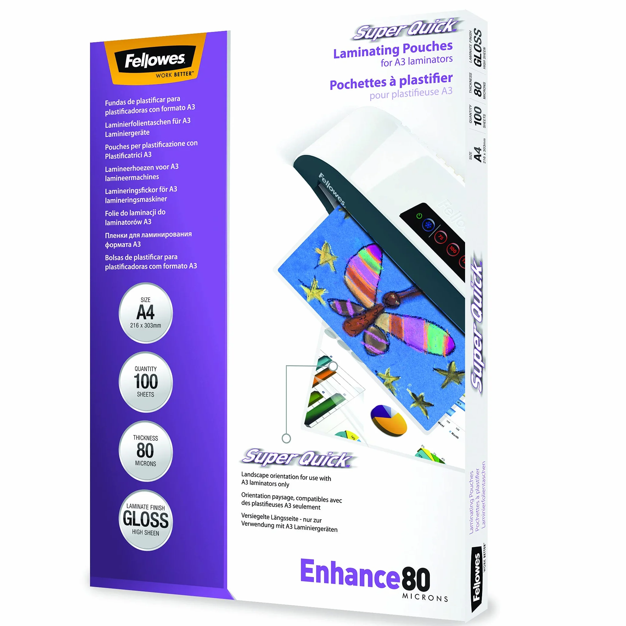 Fellowes 5440001 Folia do Laminowania, Przezroczysty, A4 / 80 Mikron