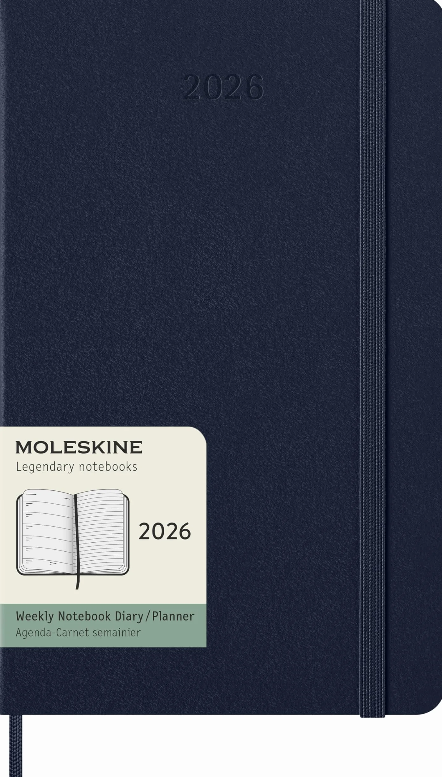 Moleskine 12 Monate Wochen Notizkalender 2026, Large/A5, 1 Wo = 1 Seite, rechts linierte Seite, Fester Einband, Saphir