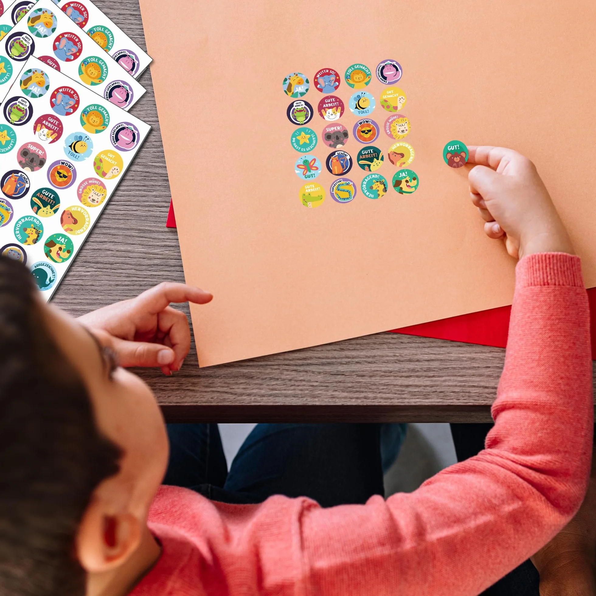 1600 sztuk naklejek motywacyjnych dla dzieci, 25 mm, 32 wzory, samoprzylepne naklejki nagrody, niemieckie naklejki nagrody Reward Stickers naklejki na zwierzęta w zoo na artykuły dla nauczycieli