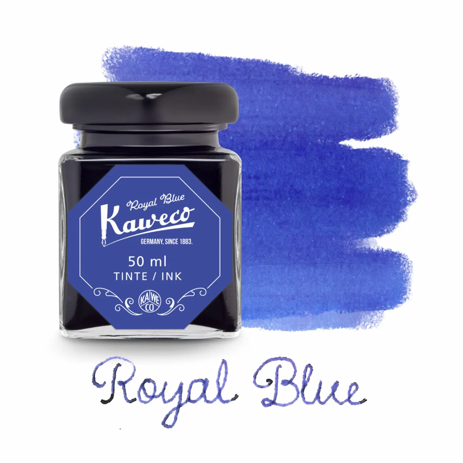 Kaweco Atrament w szkle w kolorze królewskiego błękitu, rozpuszczalny w wodzie, wegański, 50 ml zawartości, 10002191