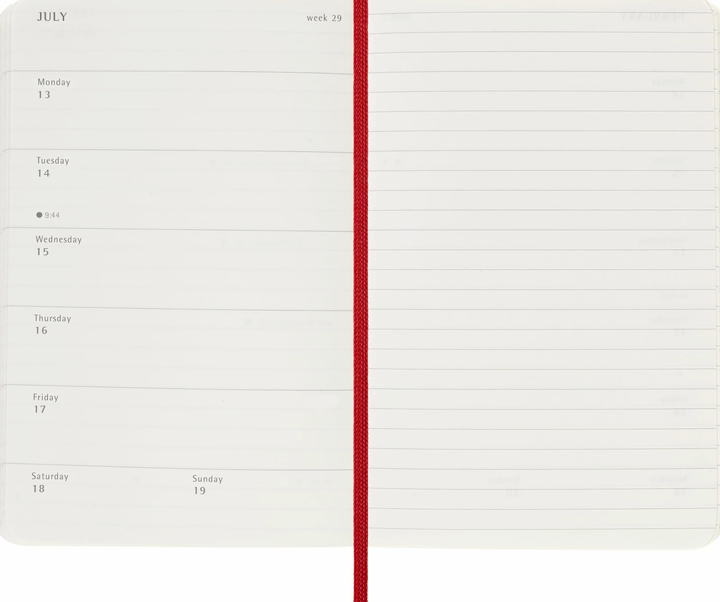 Moleskine 12 Monate Wochen Notizkalender 2026, Pocket/A6, 1 Wo = 1 Seite, rechts linierte Seite, Weicher Einband, Scharlachrot