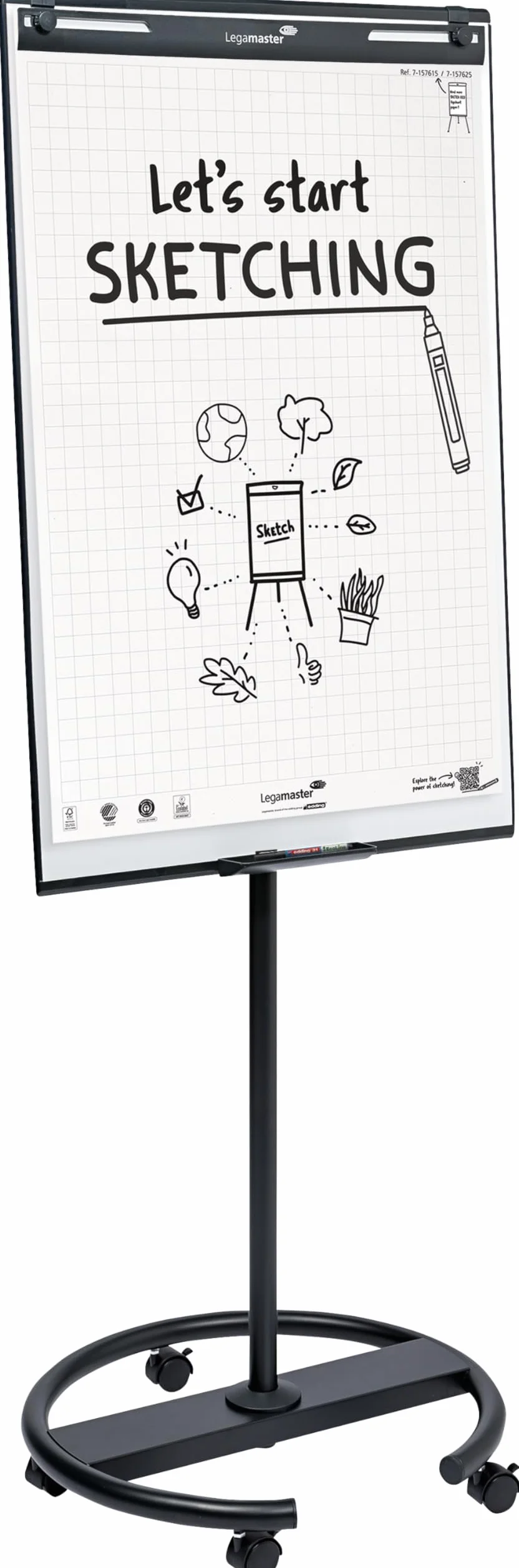 Legamaster SKETCH ECO flipchart blok papierowy w kratkę, 5 x 20 arkuszy, 2 markery Edding 31 EcoLine