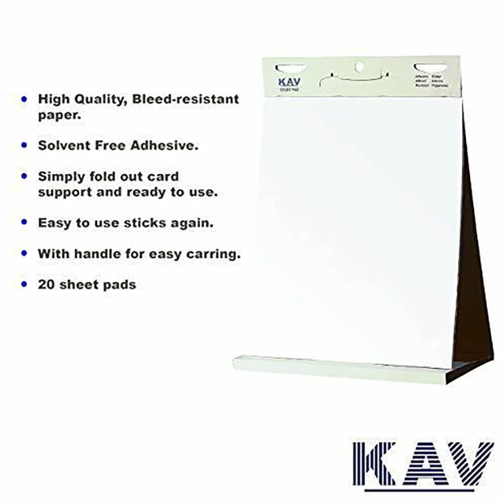KAV Podkładka papierowa z funkcją Flipchart z gładkim, perforowanym, 20 arkuszy, do biura, prezentacji, restauracji, szkoły, domu i przyborów kuchennych, 70 g/m², 58,5 x 50 cm (6 szt.)