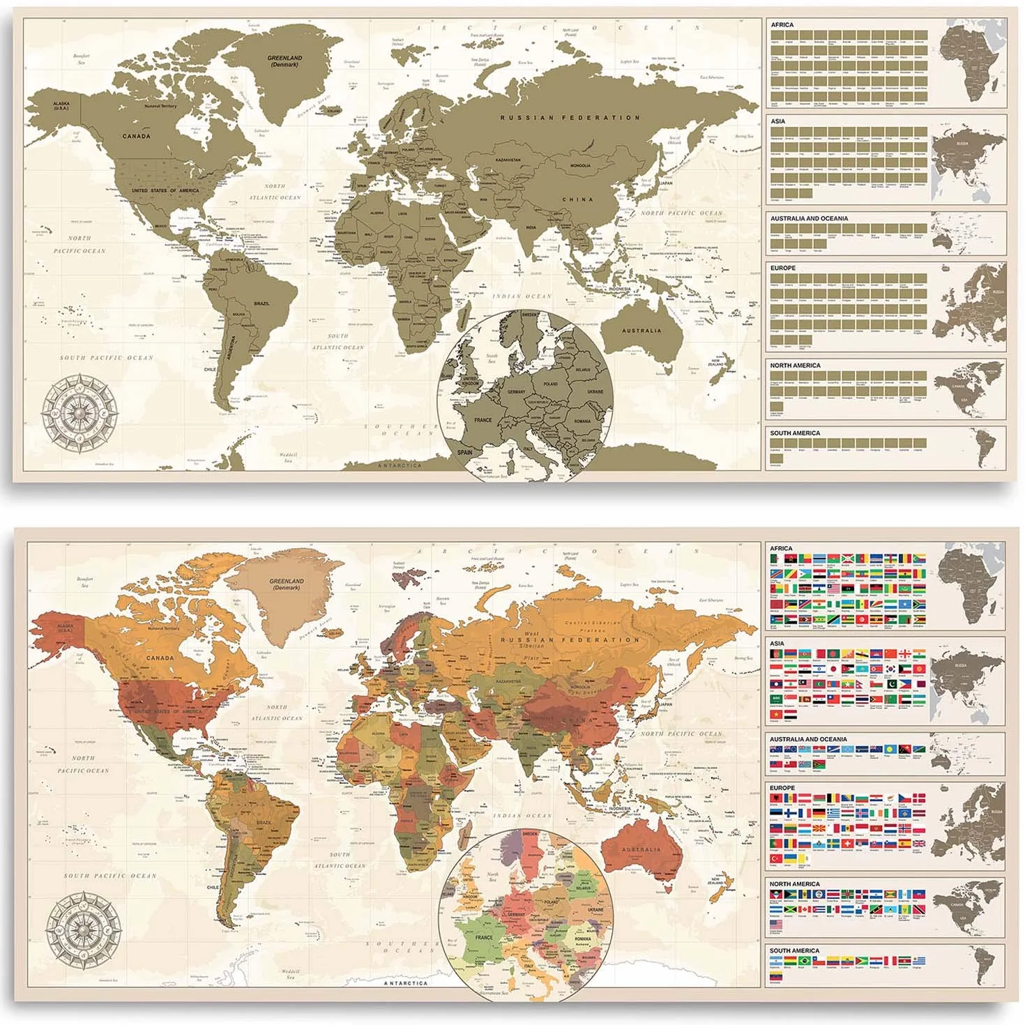 GOODS+GADGETS Scrape Off World Map Vintage – mapa świata XXL do zdrapywania, 100 x 45 cm, mapa świata Deluxe obraz ścienny