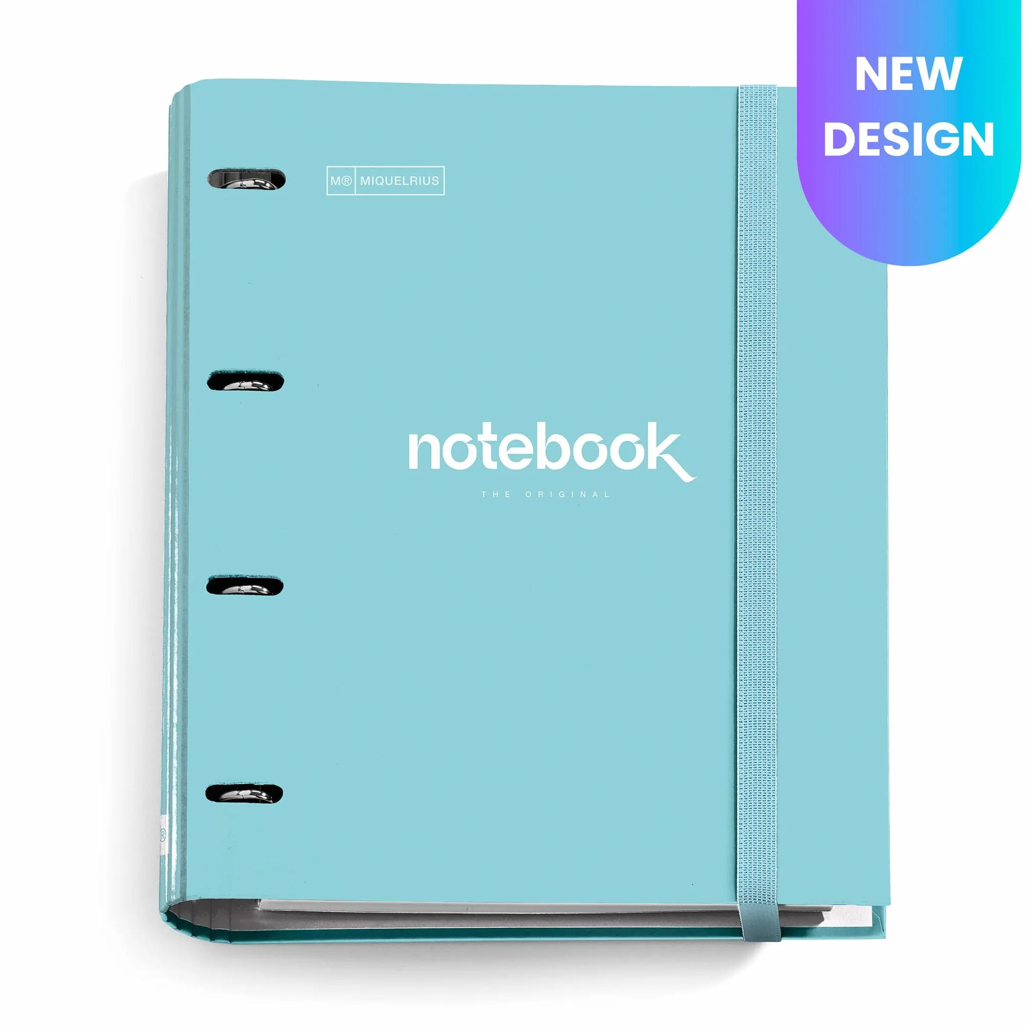 Miquelrius - notebook Carpebloc, folder z 4 segregatorami pierścieniowymi z podkładką 100 arkuszy do kwadratu, zamknięcie z gumy karpesanowej, błękitny