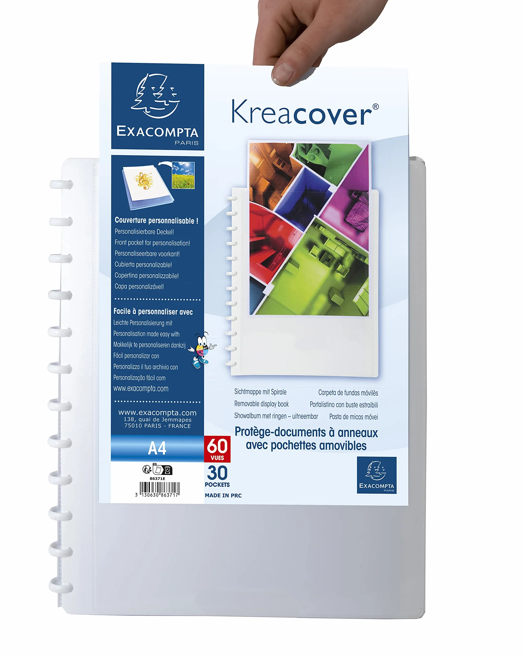 Exacompta 86371E Album ofertowy Kreacover - pierścieniowy - 60 widoków - wyjmowane koszulki - polipropylen - A4 - kolor: biały