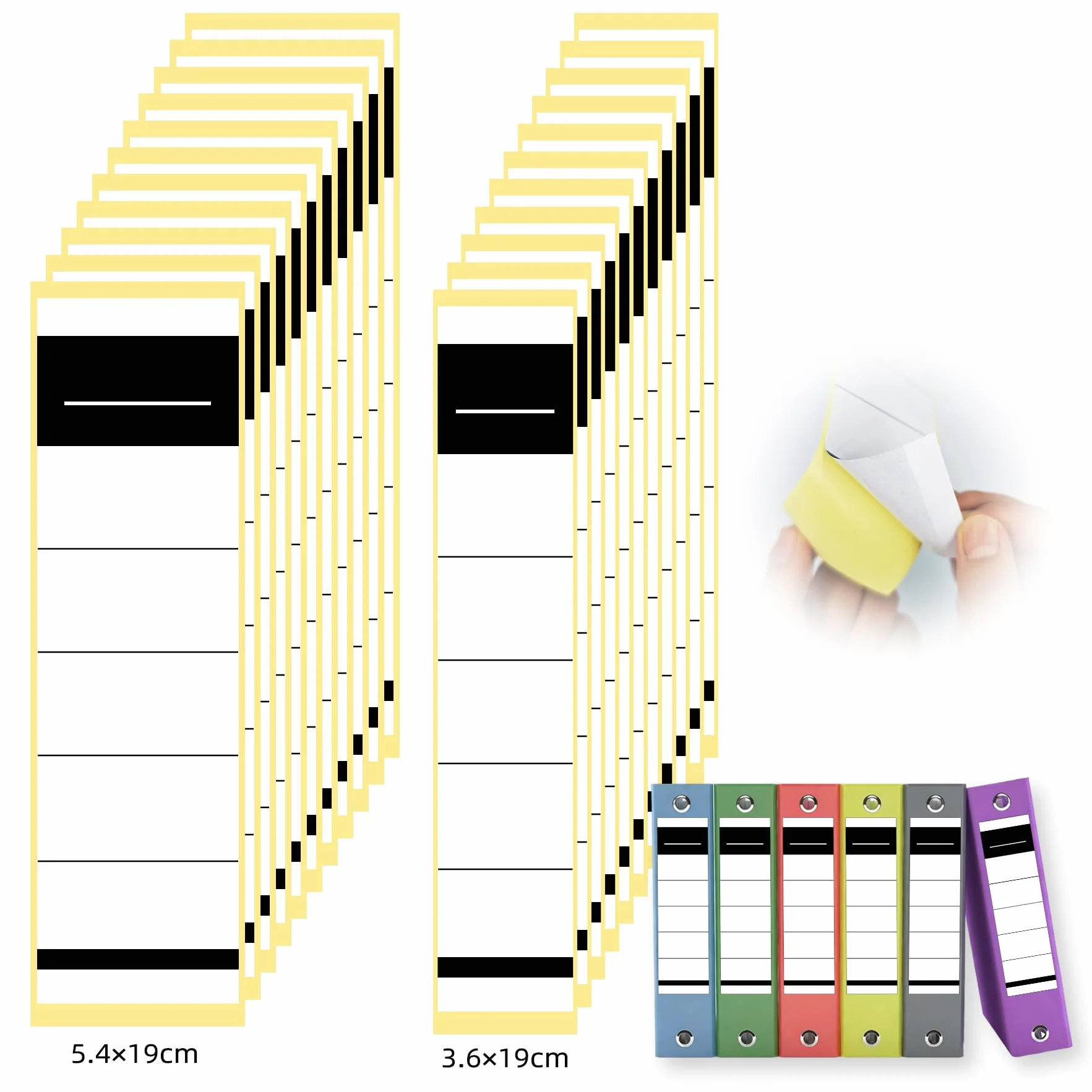 Etykiety samoprzylepne segregatory 100 sztuk 2 rozmiary 19x5,4 cm 19x3,6 cm