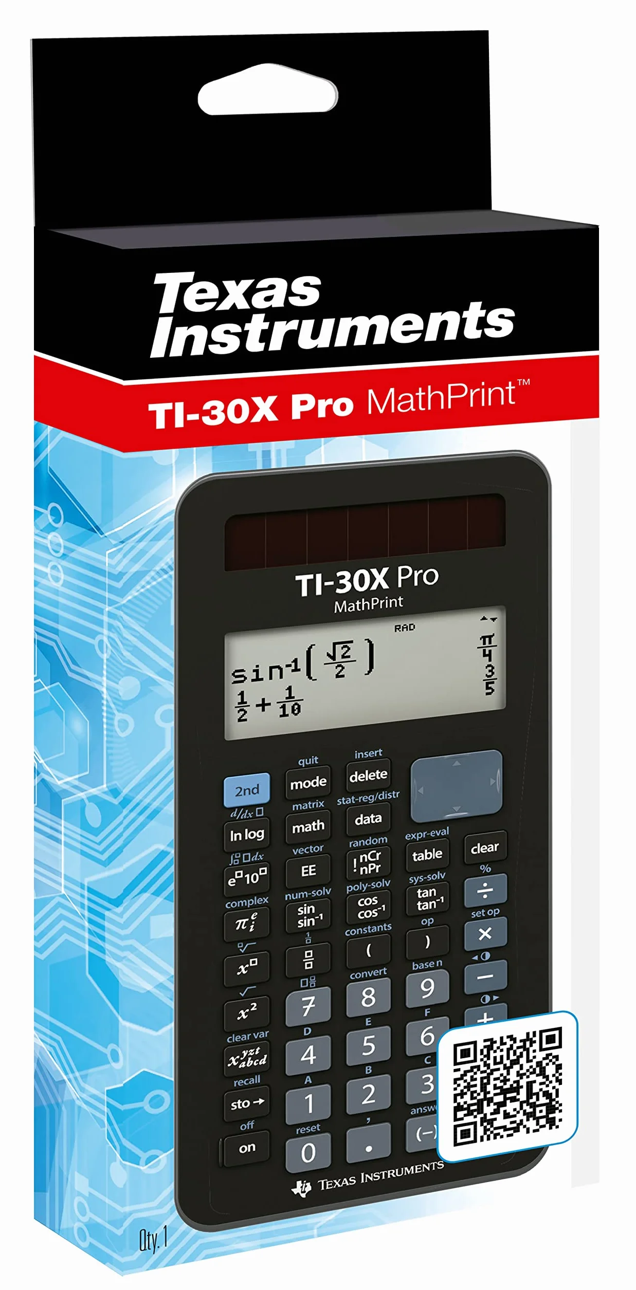 Texas Instruments Ti-30X Pro Mathprint Kalkulator, Czarny, 18.4 x 8 x 1.6 cm