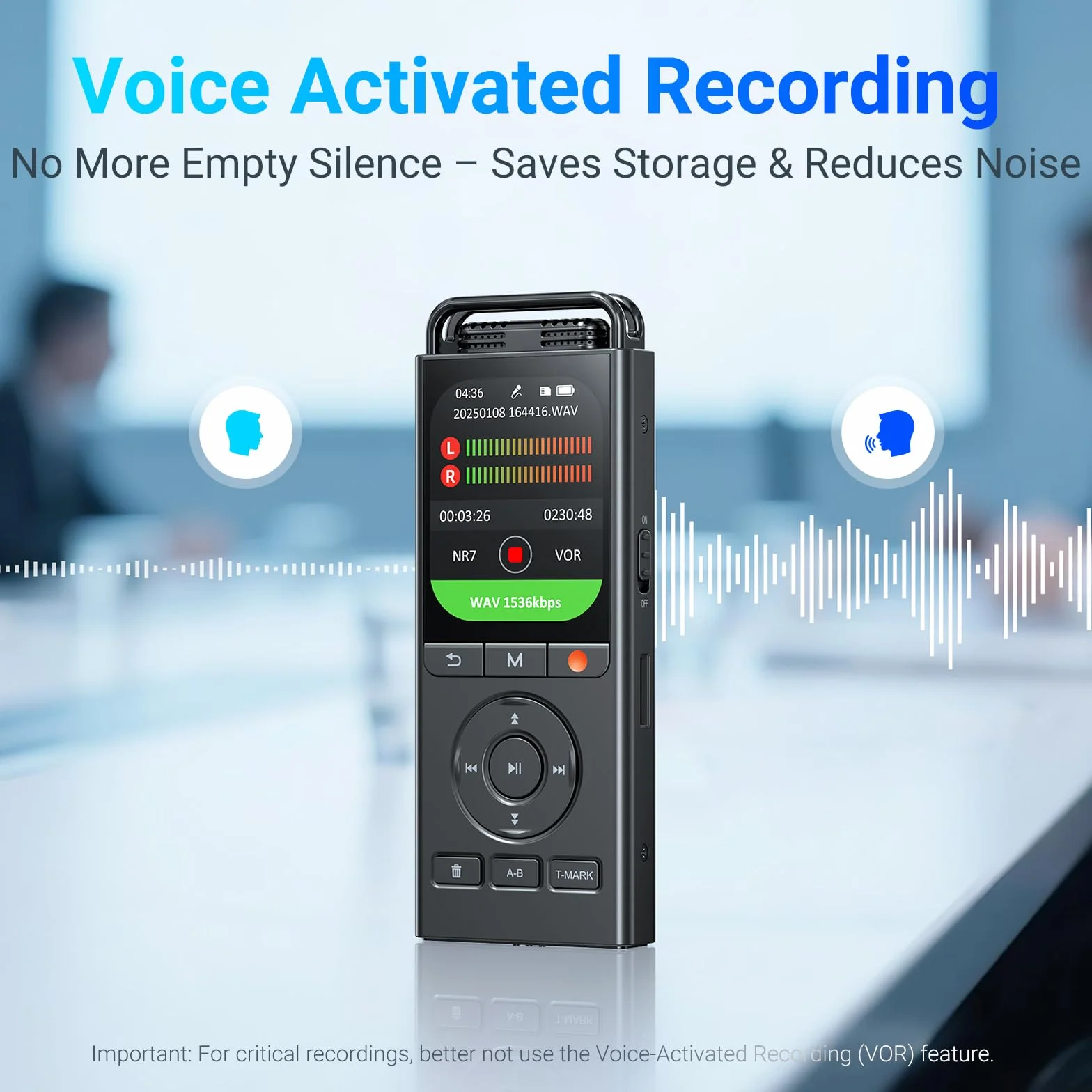 MECHEN Dyktafon cyfrowy 144 GB 3072 kbps HD audio redukcja szumów USB C