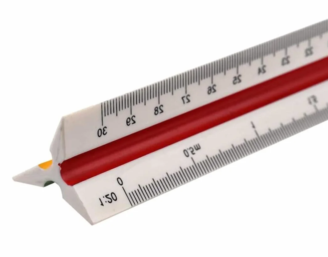 Linijka 30 cm, miarka z tworzywa sztucznego, linijka trójkątna, linijka trójkątna, skala metryczna 1:20 1:25 1:50 1:75 1:100 1:125