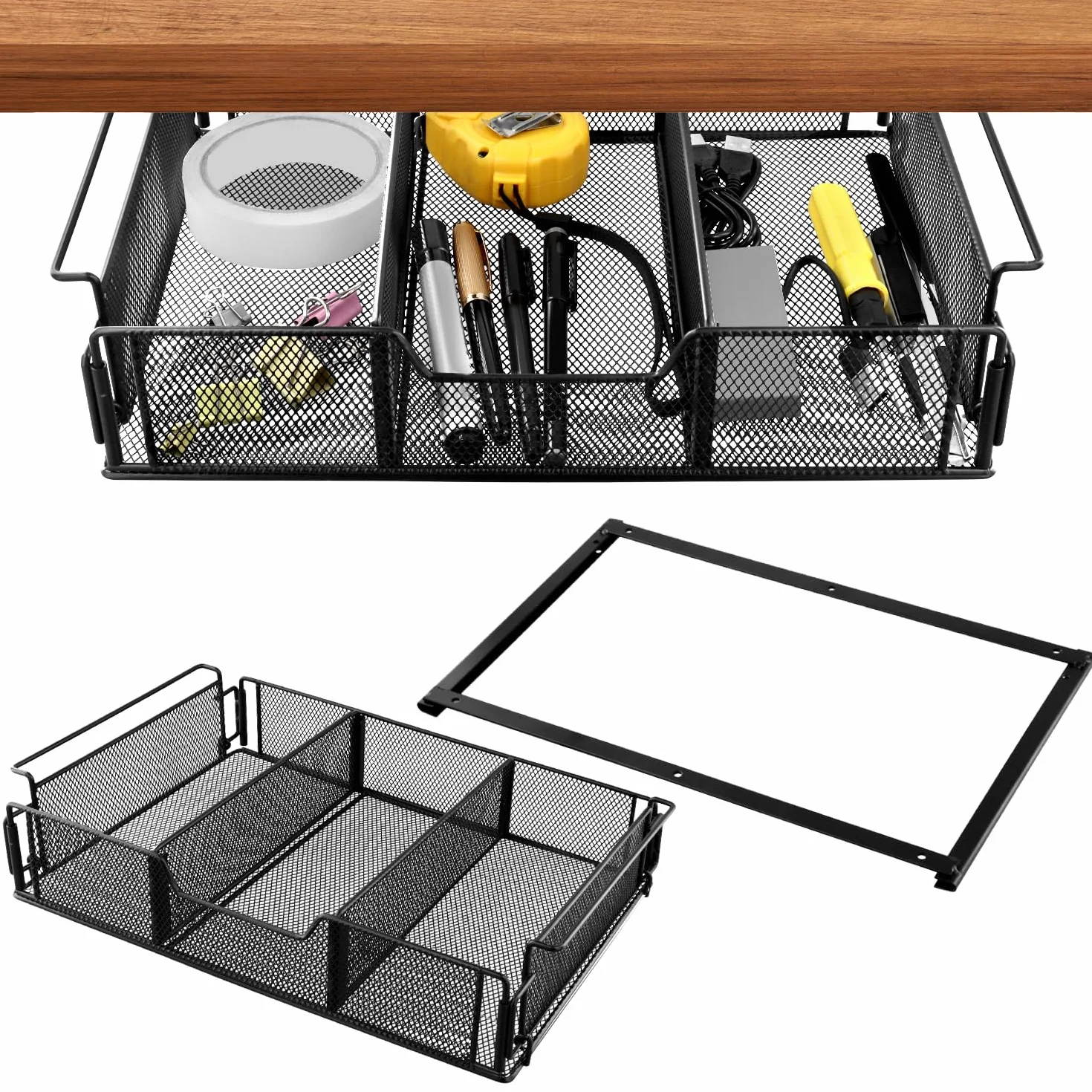 QWORK® Szuflada pod biurko, organizer do szuflady na biurko i toaletkę, ukryta komoda, wytrzymała i trwała