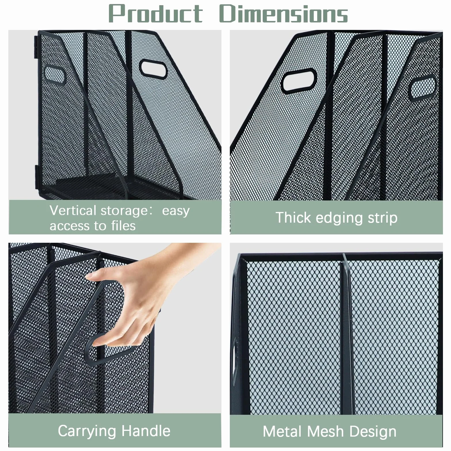 Metalowy uchwyt na dokumenty na biurko A4 z 2 przegródkami, czarny