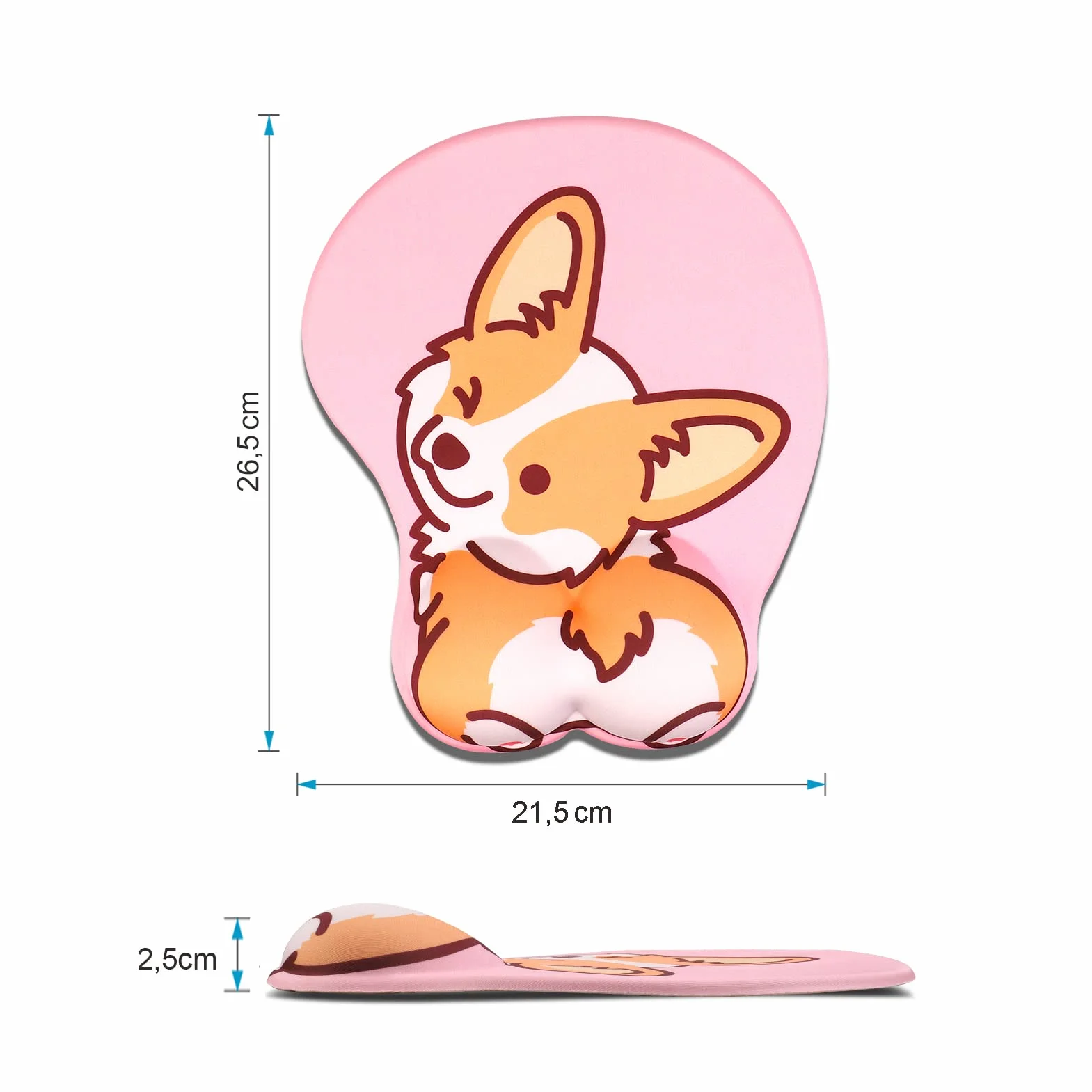 AOKSUNOVA Podkładka pod mysz 3D z poduszką żelową, ergonomiczna podkładka pod mysz z podkładką pod nadgarstek, uroczy motyw Corgi