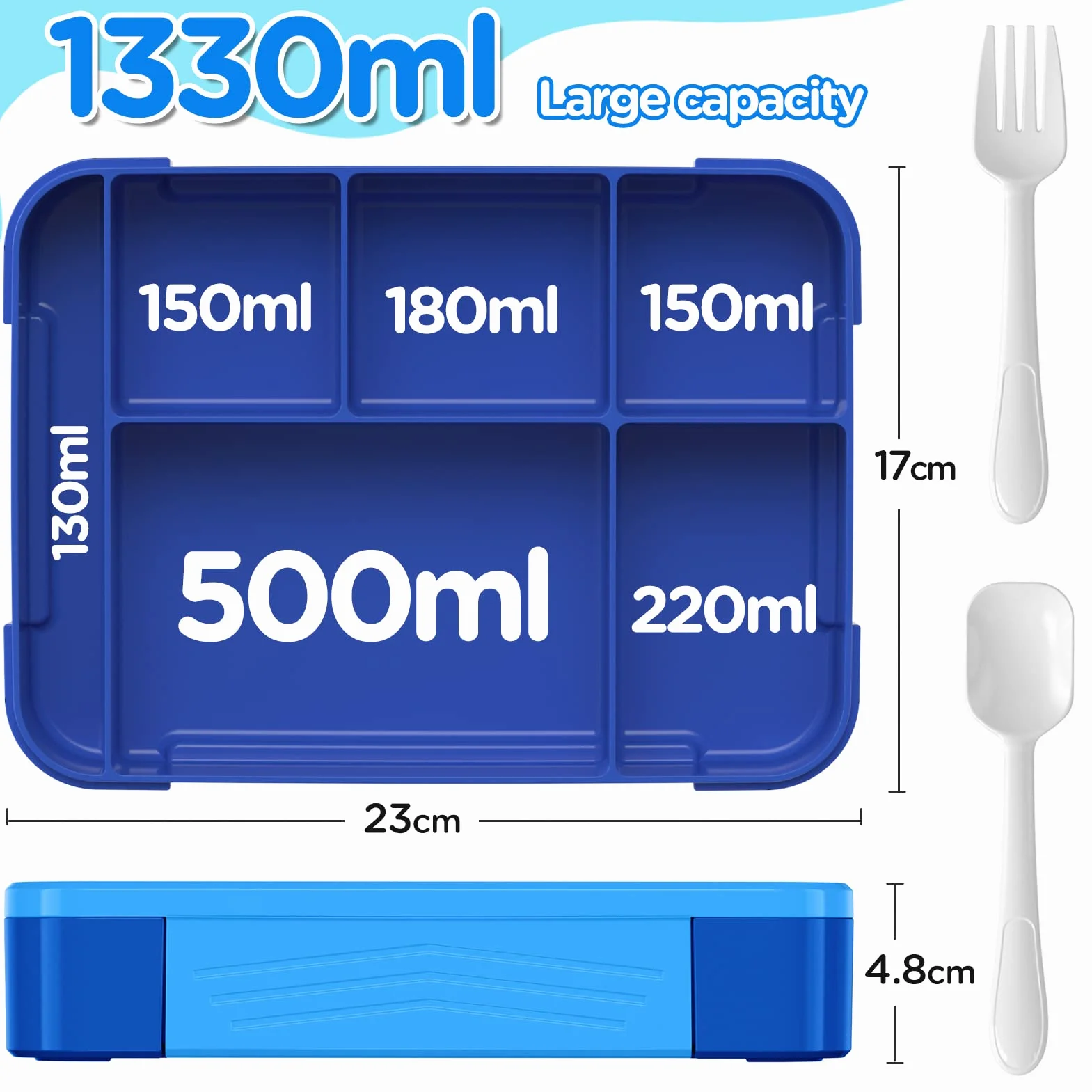 Pudełko śniadaniowe dla dzieci 1330 ml szczelne niebieskie