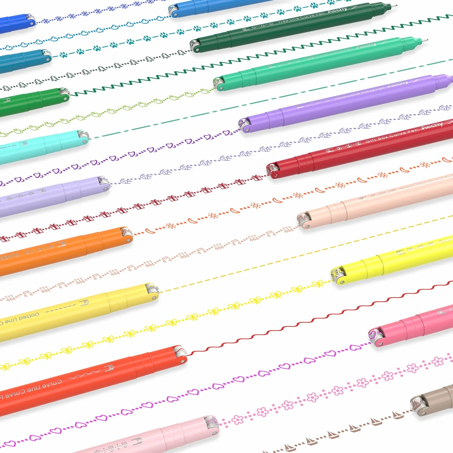 AECHY 18 Color Curve Pen do robienia notatek, dwugłowicowy długopis z 18 różnymi kształtami krzywych i 18 kolorami cienkich linii, zestaw do prowadzenia pamiętnika i notatek