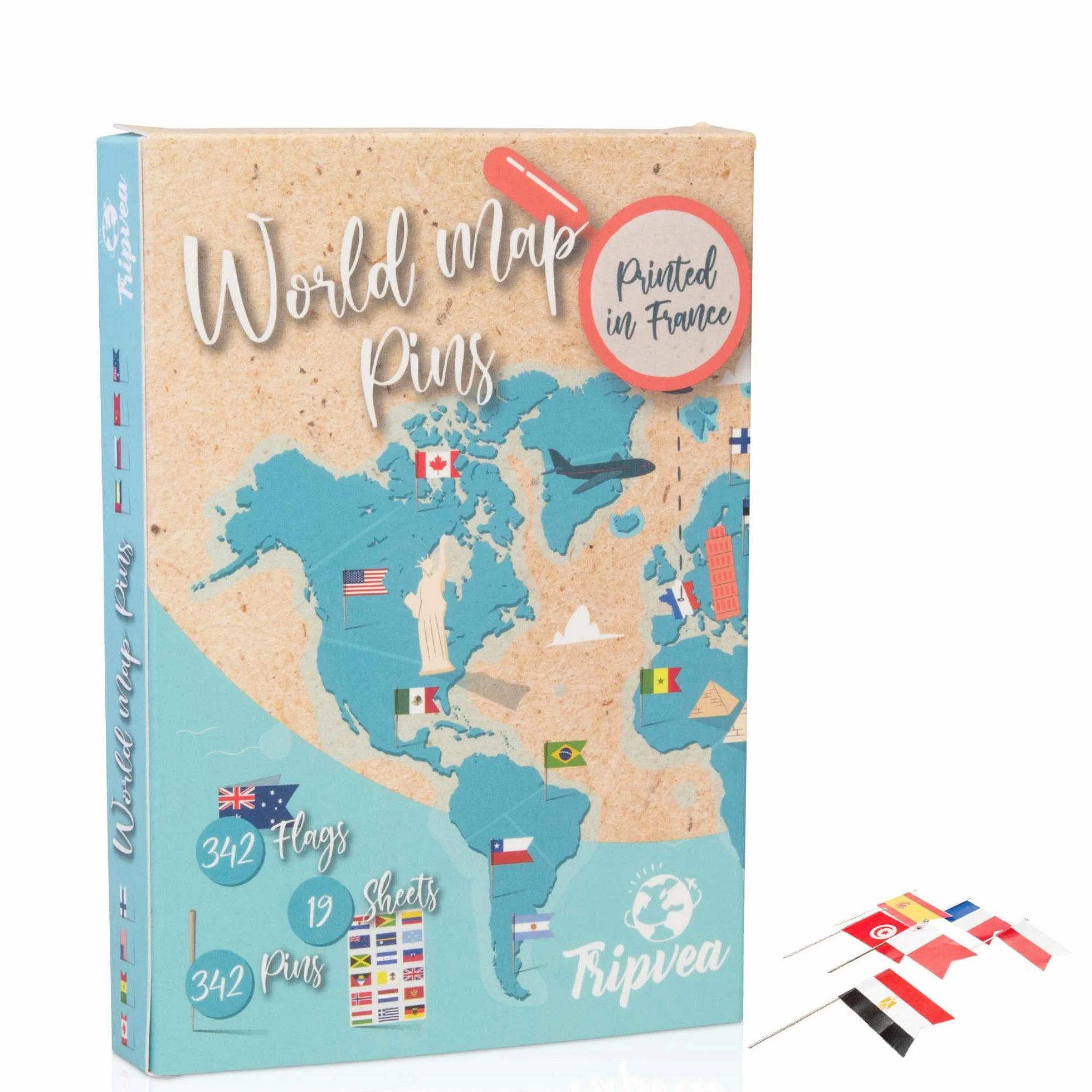 342 Flagi do sadzenia na mapę korkową i globus - Małe flagi krajów świata - Małe naklejki z flagą z datą na odwrocie - dostarczane z igłami