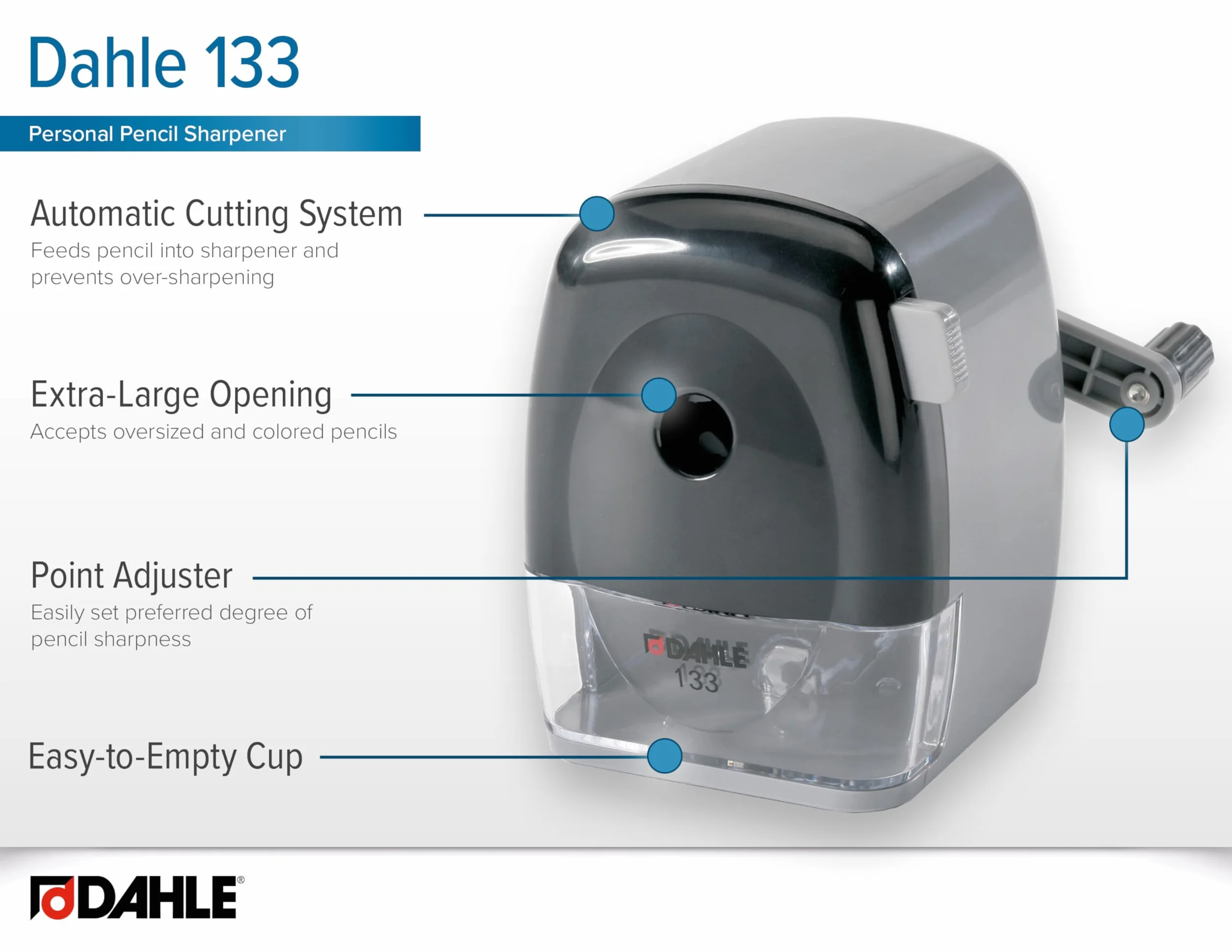 Dahle 133 ręczna temperówka (temperówka do ołówków o średnicy do 11,5 mm), szara/czarna