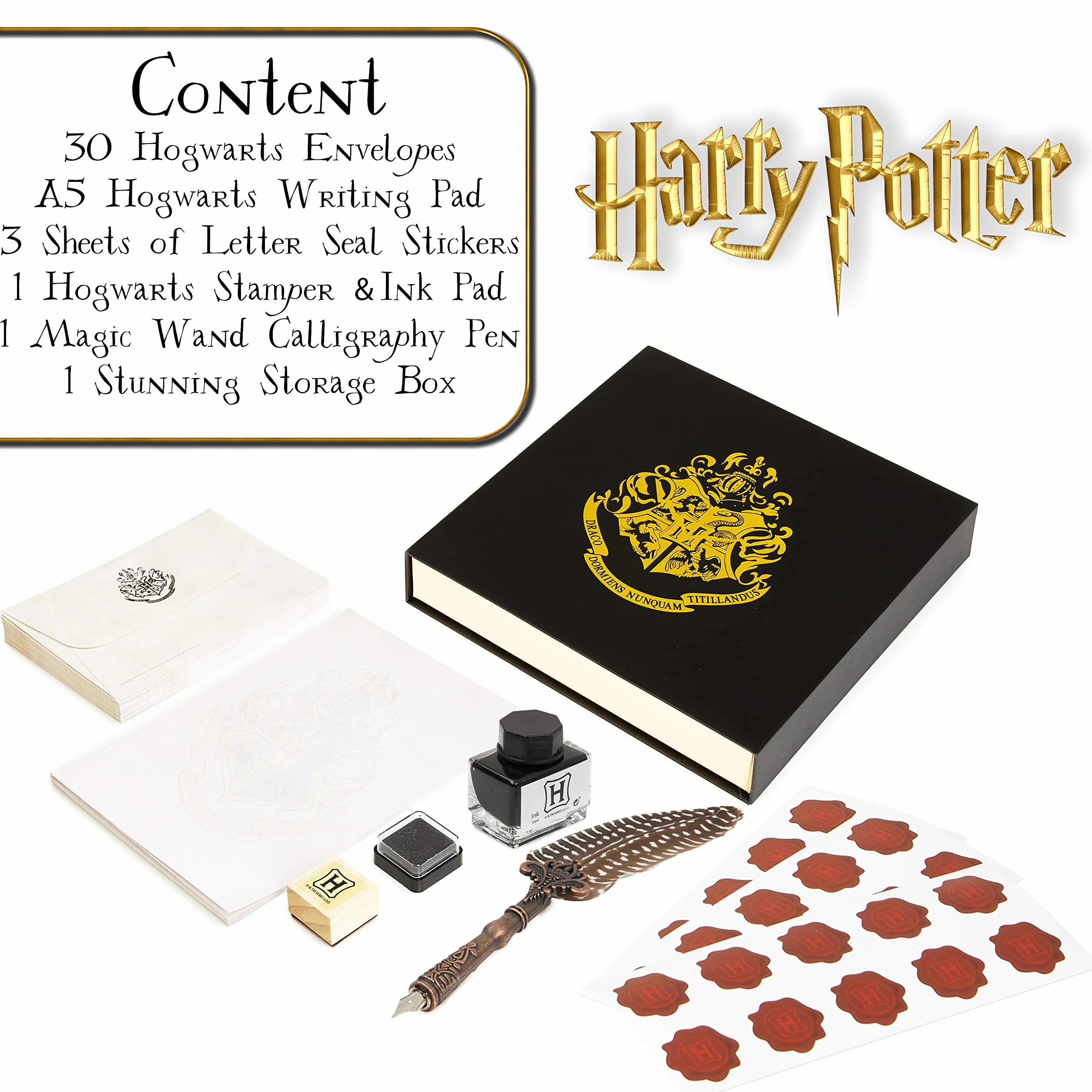 Harry Potter Zestaw do kaligrafii, zestaw atramentów do piór wiecznych z piórami i kopertami papierowymi Zestaw do pisania w butelce i pieczątki Pióro, prezenty