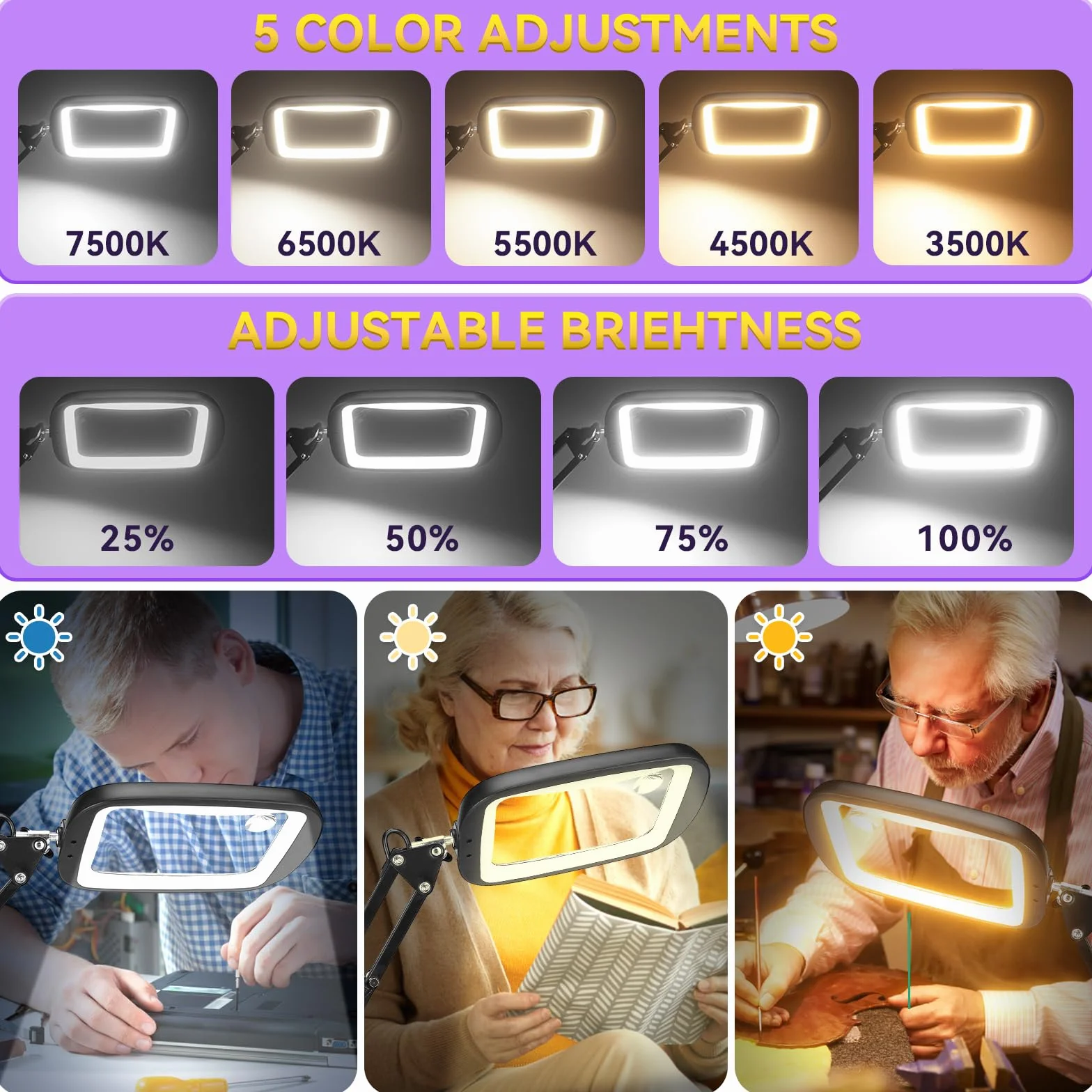 NZQXJXZ 10X 30X szkło powiększające ze światłem i uchwytem, 60 LED podświetlana lampa powiększająca, 5 trybów kolorów, lampa biurkowa wilk bez użycia rąk do czytania, rzemiosła, wypoczynku, pracy w